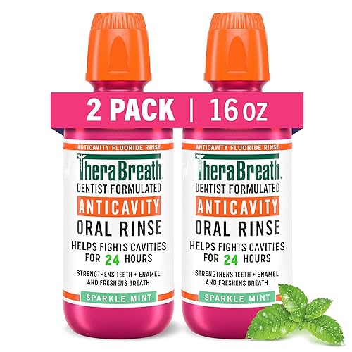 TheraBreath Healthy Smile - Enjuague oral formulado por dentistas de 24 horas menta brillante 16 onzas paquete de 2