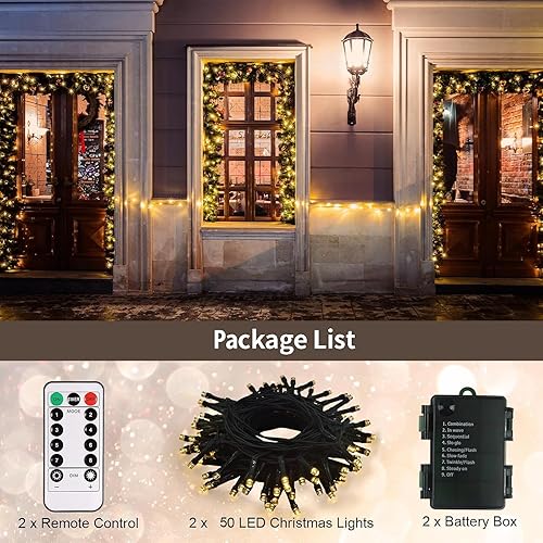 Miniatura 7 de echosari Paquete de 2 Luces de Navidad a pilas de 16 pies, alambre verde, 50 luces LED con control remoto, temporizador, 8 modos, regulables para