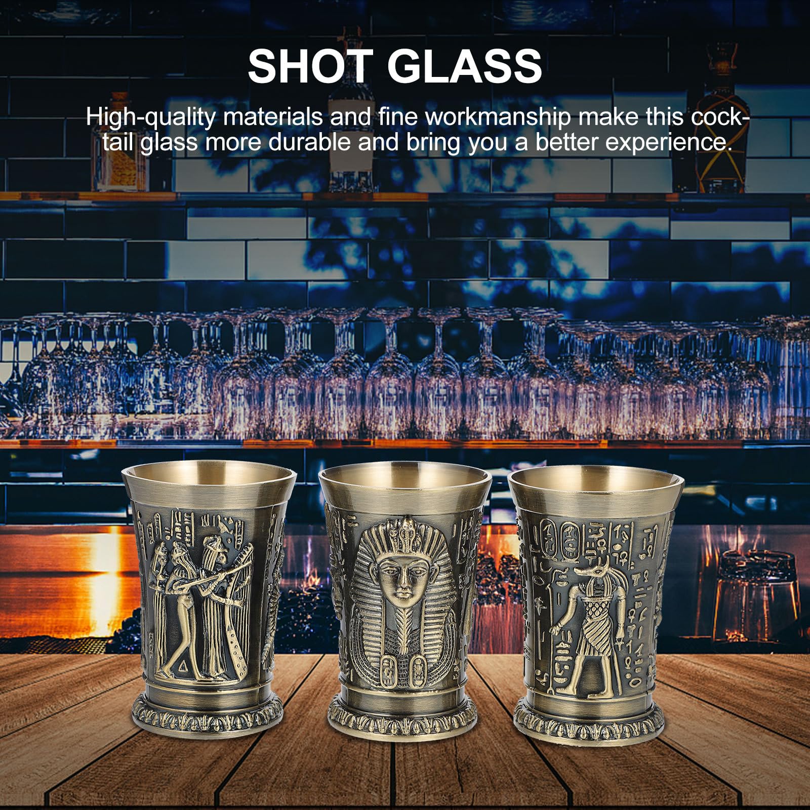 SHINEOFI Verres à Shot Vintage en Alliage de Zinc Doré, 3 Pièces, Finition Soignée Bouche Lisse et Ronde, pour Bars et Restaurants