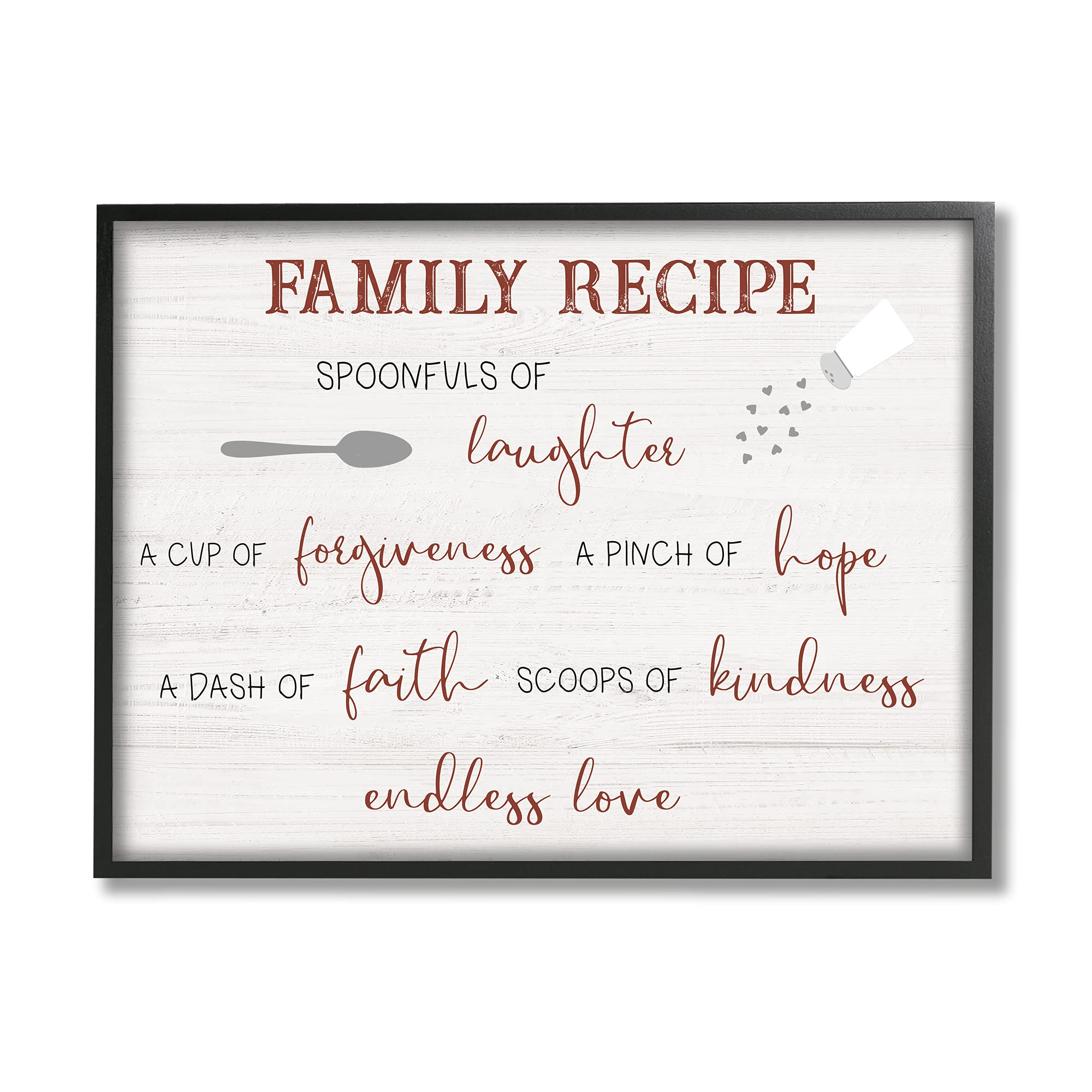Stupell Industries Family Recipe Happiness Motivational Phrases Kitchen Puns, CAD Designs Black Framed Wall Art, 30 x 24, Off- White