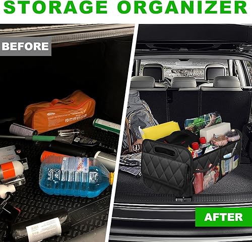 Miniatura 5 de Organizador de maletero de automóvil, bolsa de almacenamiento de maletero con múltiples compartimentos con bolsillos, organizador plegable y
