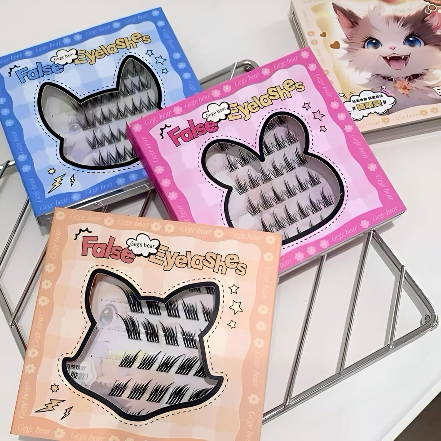 Gege Bear False Eyelash Pack | Glue-Free & Gentle for Eyes | Lightweight, No Irritation | Natural Curl & Soft Fiber Texture | Kawaii-Inspired Styles | No Glue Needed | Aesthetic Pastel Packaging | Korean Style Makeup Look with Soft, Fluffy Finish | Easy to Apply for Beginners | Perfect for Women Teens & Girls (01# Wangwang Dog Style, 36PCS)