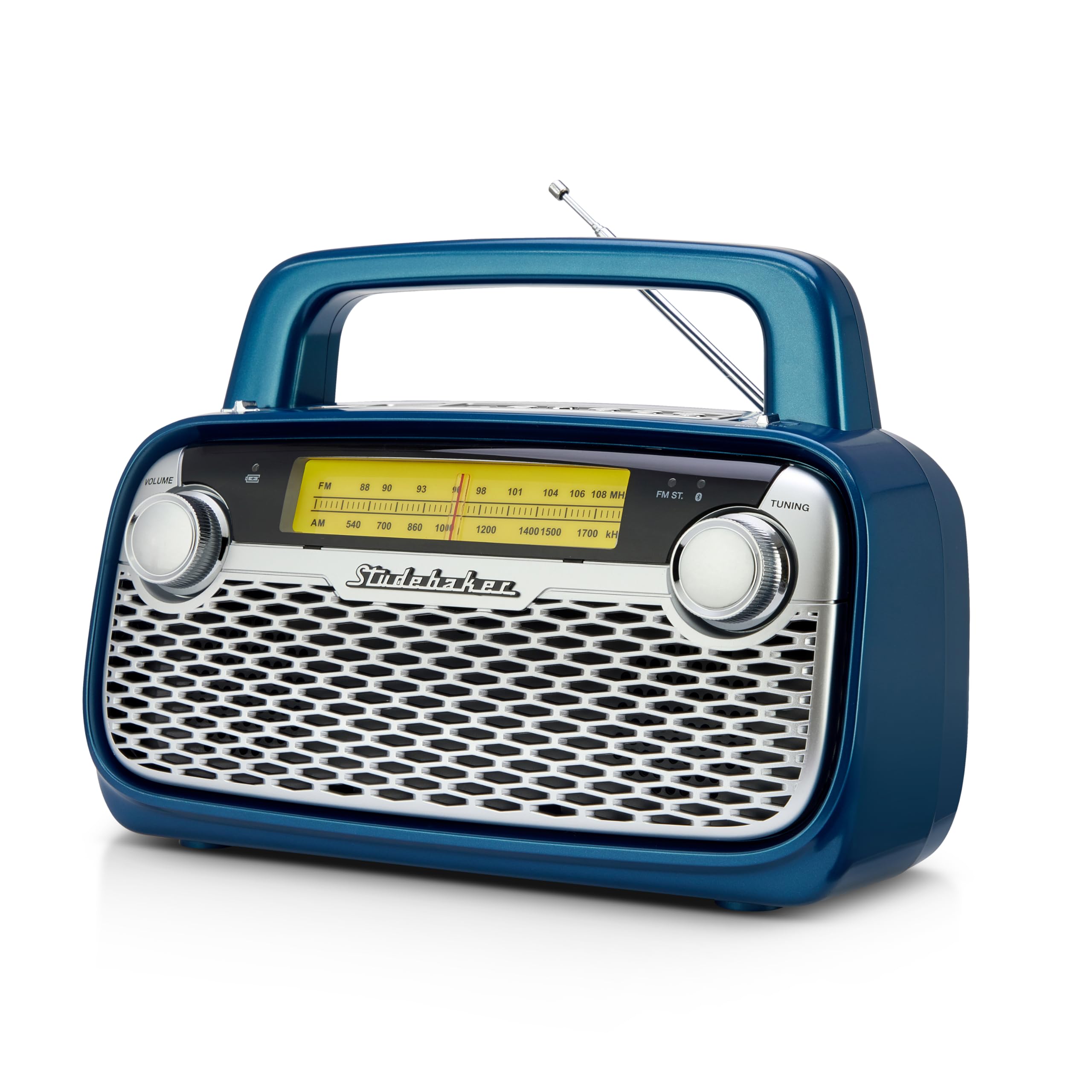 StudebakerSB2006 Bluetooth Speaker with AM/FM Portable Radio Bluetooth Streaming, Rechargeable Battery, and High Power (Blue)