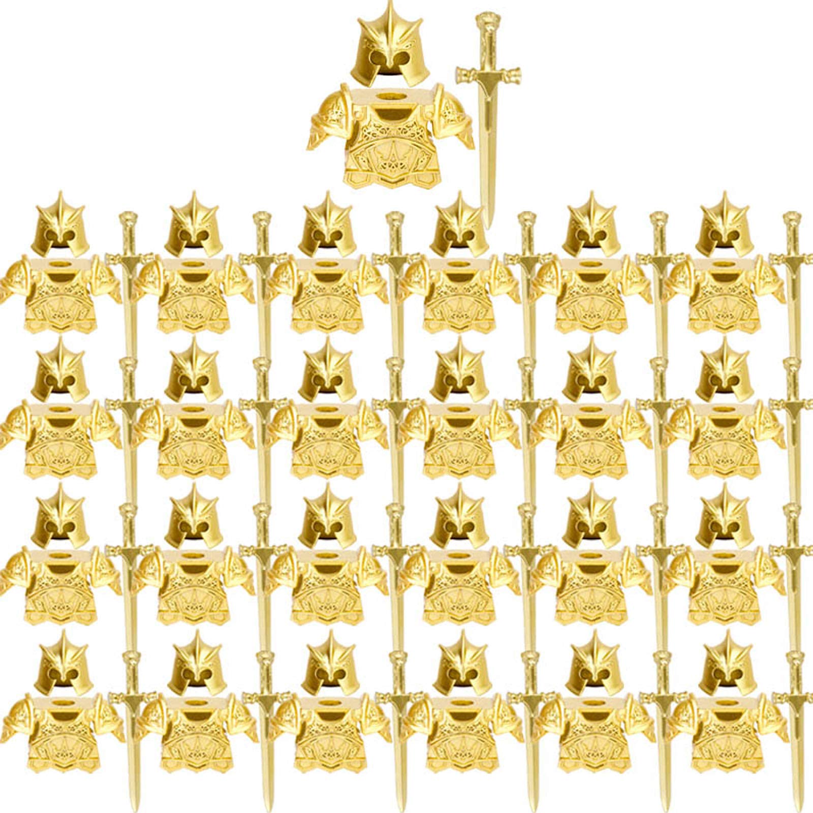 LOKLNEYK Military Weapons Set, 75PCS Medieval Ancient Rome Greece Egypt Weapon Armor Accessory Building Blocks Kit, Compatible with Major Brands Minifig Equipment Pack - Golden