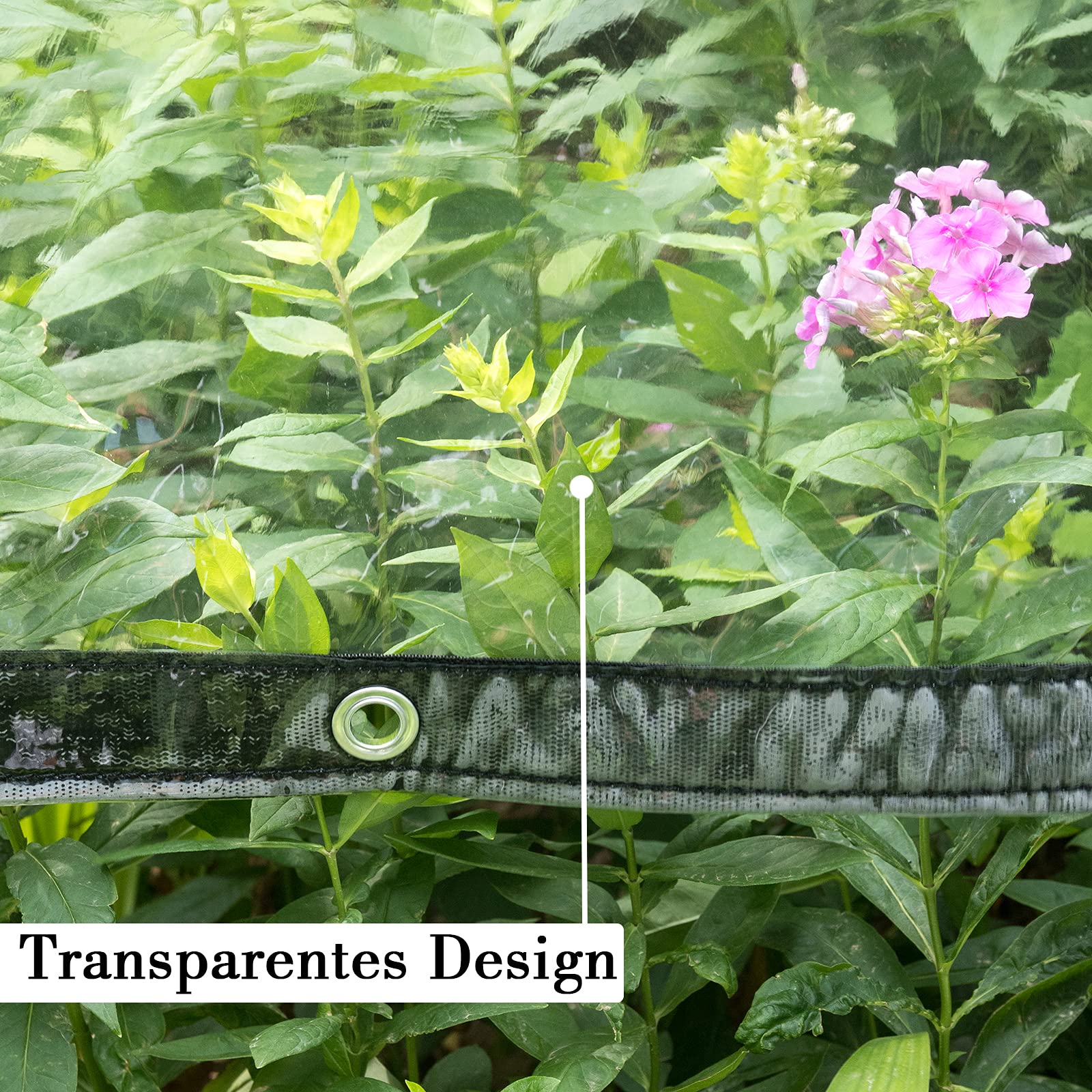 WOLTU Transparente PVC Abdeckplane Wasserdicht mit Ösen 4x5m | 380g/m²; PVC; mit Seil; Windschutz; Regenschutz; für Terrasse/Pavillon