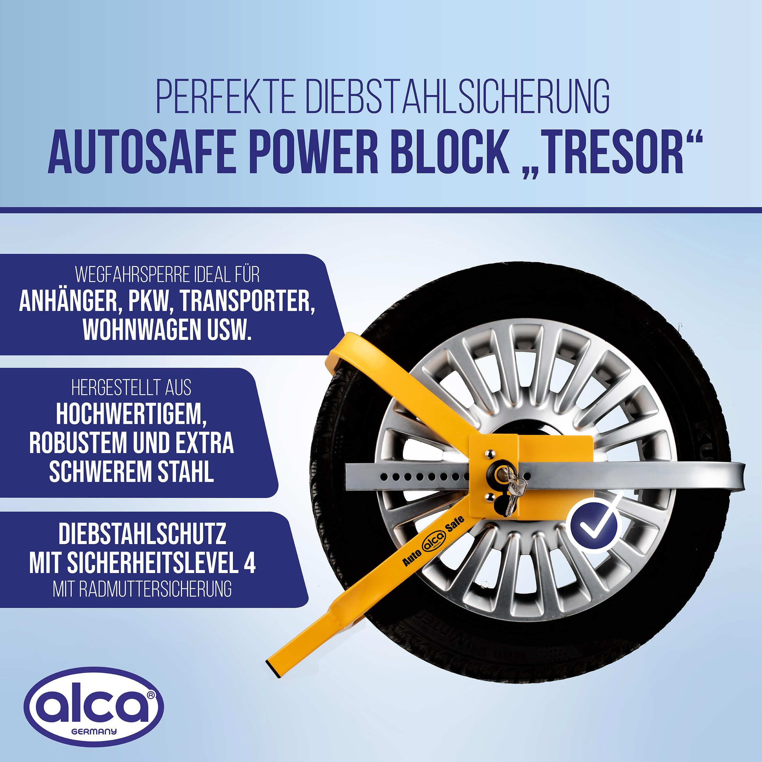 alca® Radkralle M Tresor Diebstahlschutz für Reifen 13–16 Zoll Sicherheitslevel 4 Wegfahrsperre Radmuttersicherung