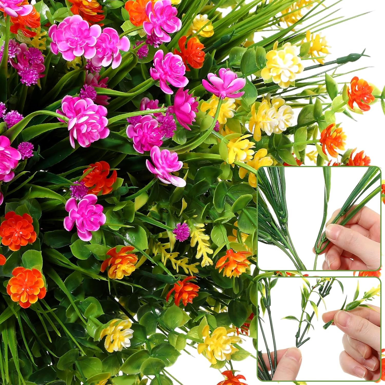 Tigeen 36 Bundles Artificial Flowers for Outdoor UV Resistant No Fade Fake Plastic Flowers Greenery Shrubs Plants for Wedding Garden Patio Porch Window Home Hanging Decor