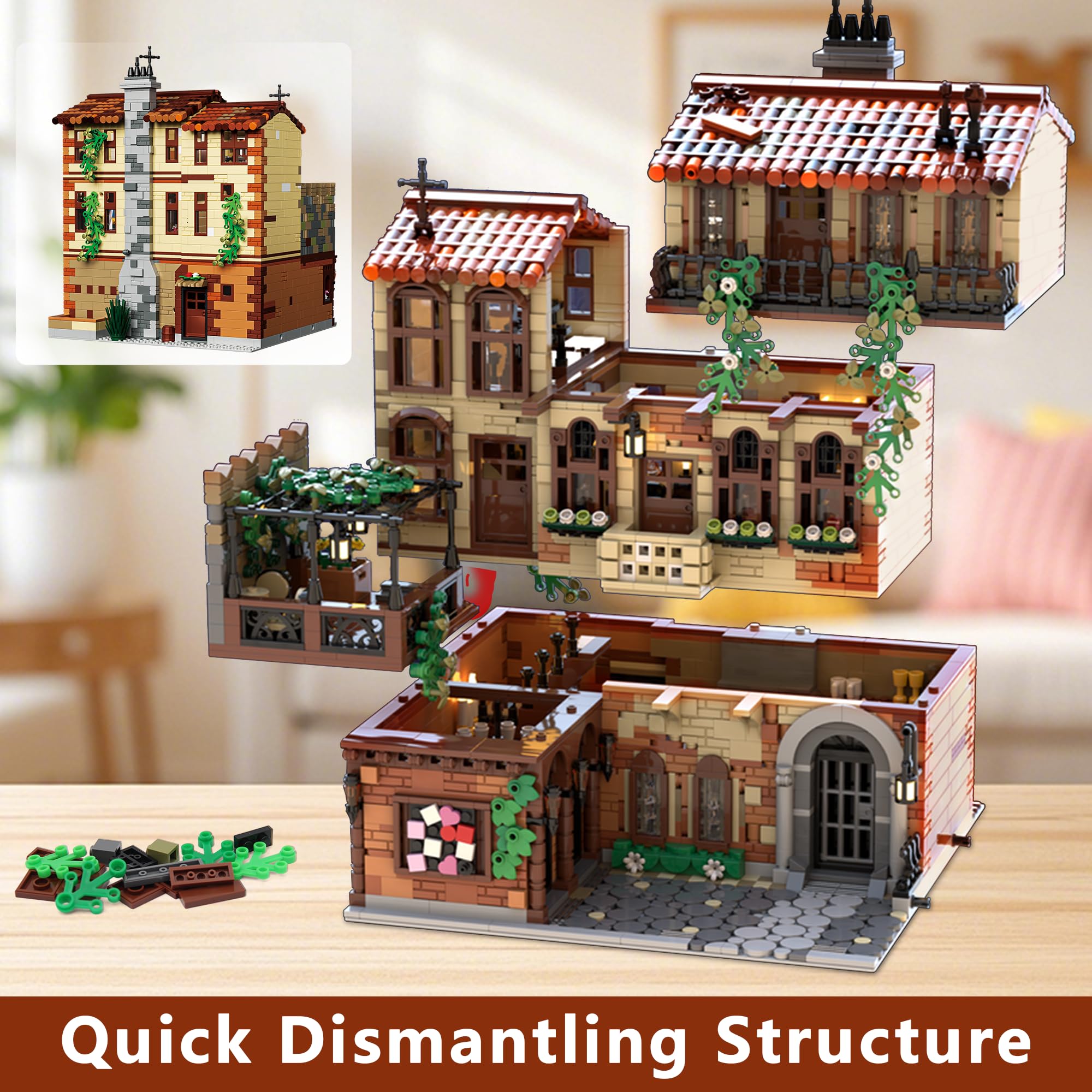 kiothdre Set Costruzione Casa Balcone Verona, 3800PCS Kit Architettura Rinascimentale Italiana con Villa 3 livelli, Balcone e Viticci Edera, Blocchi Costruzioni Grandi per Adulti Adolescenti- Regali