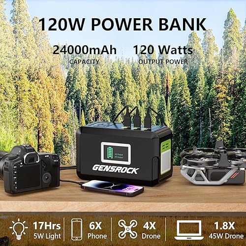 Miniatura 2 de GENSROCK Banco de energía portátil, cargador portátil para portátil de 24,000 mAh con salida de CA de 150 W, 8 puertos compatible con la serie