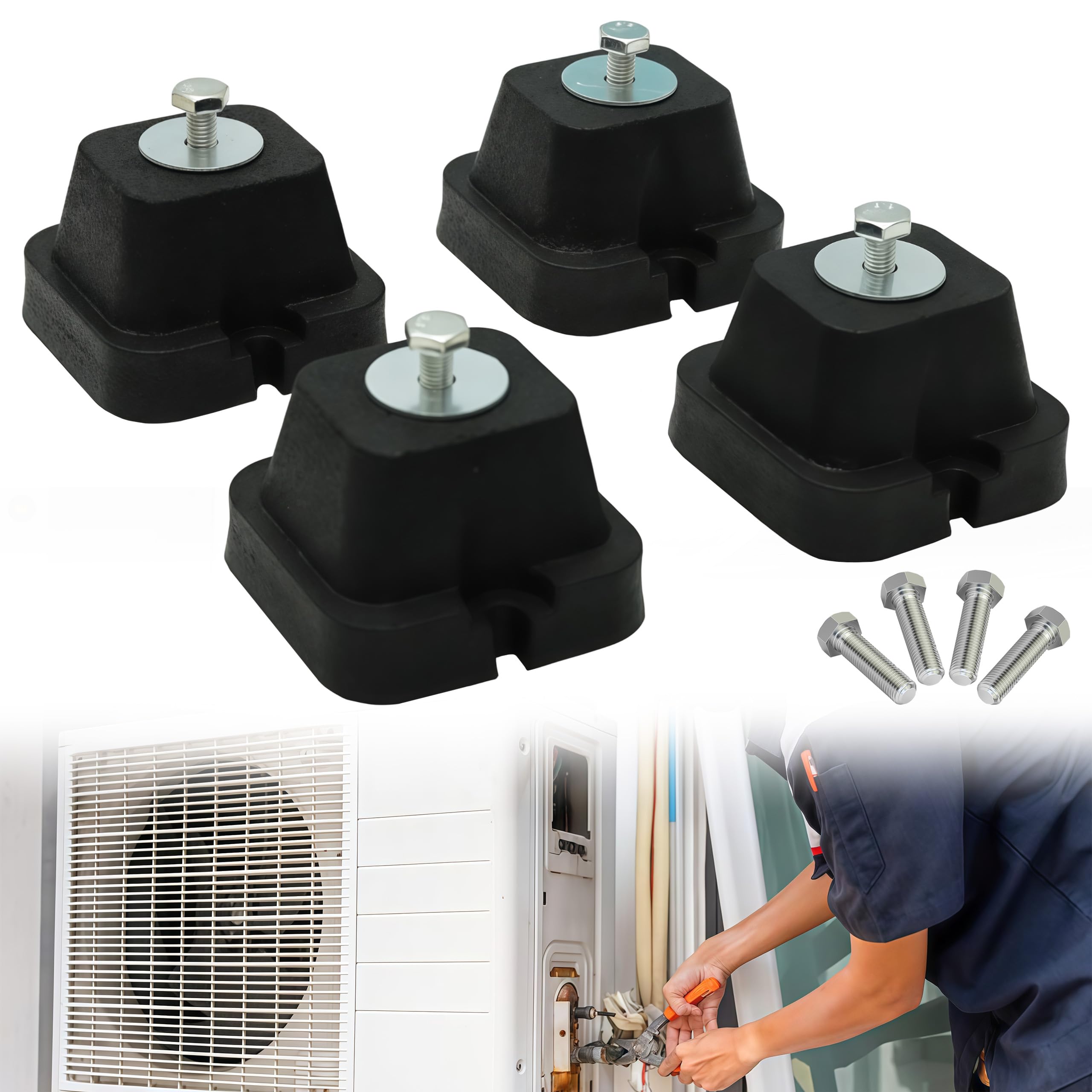 Lot de 4 supports d'amortissement pour console de sol - Amortisseurs de vibrations - Roulement en caoutchouc - Pour climatisation