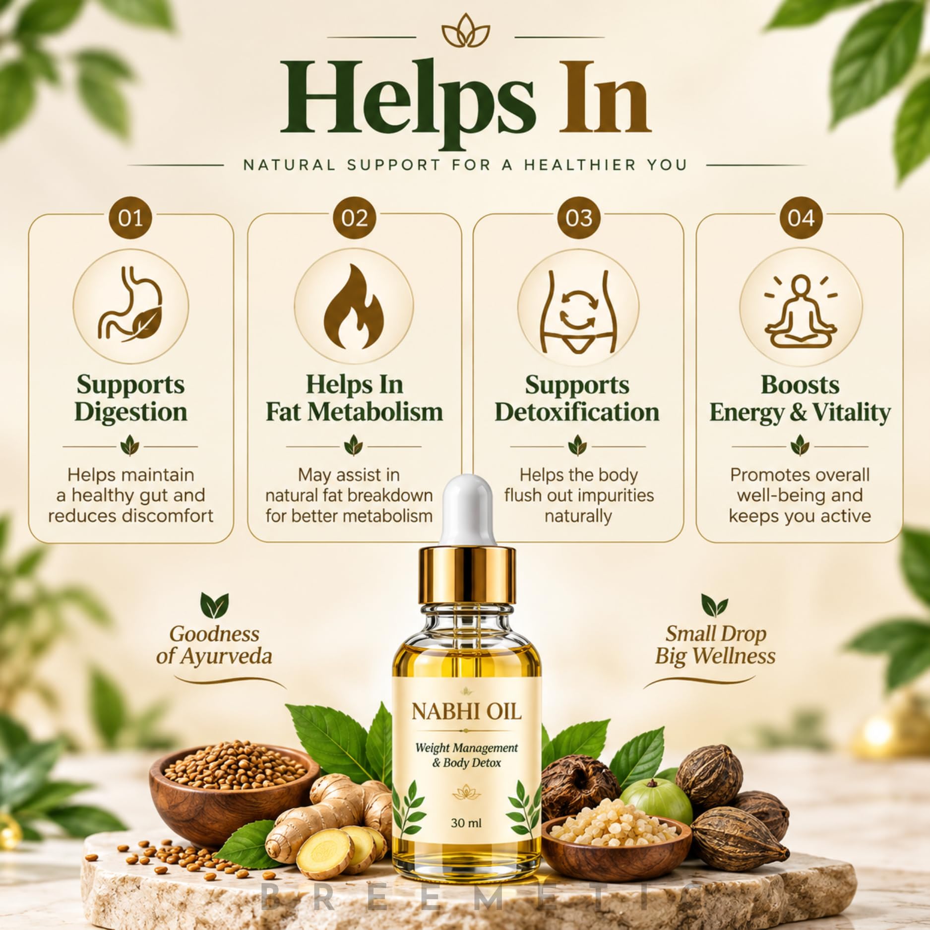Nabhi Oil for Weight Management & Body Detox 30ml | Ayurvedic Herbal Belly Button Oil | Supports Digestive Wellness, Metabolism Balance, Relaxation & Daily Self-Care for Men & Women, 30 ML (PACK 3) — Amazon image 3