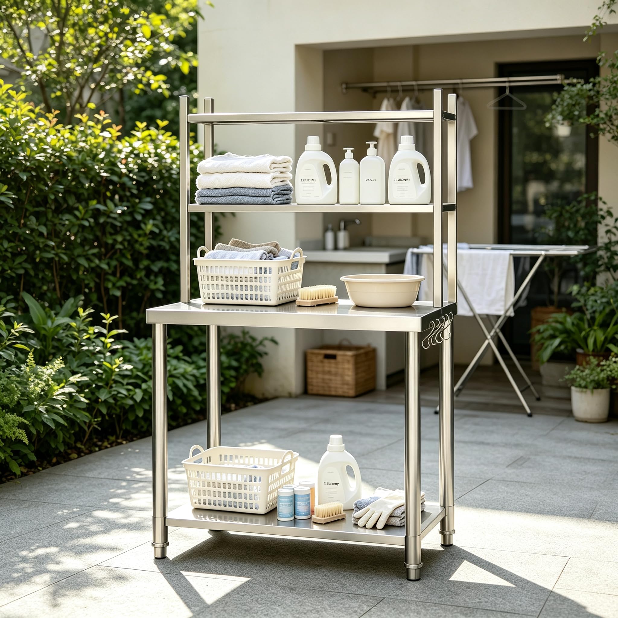 UNIONLINE Edelstahl Arbeitstisch 76x60x138cm, Gewerblicher Küchentisch mit 2 Oberablagen, Catering Vorbereitungstisch für Outdoor Küche & Pizzaofen