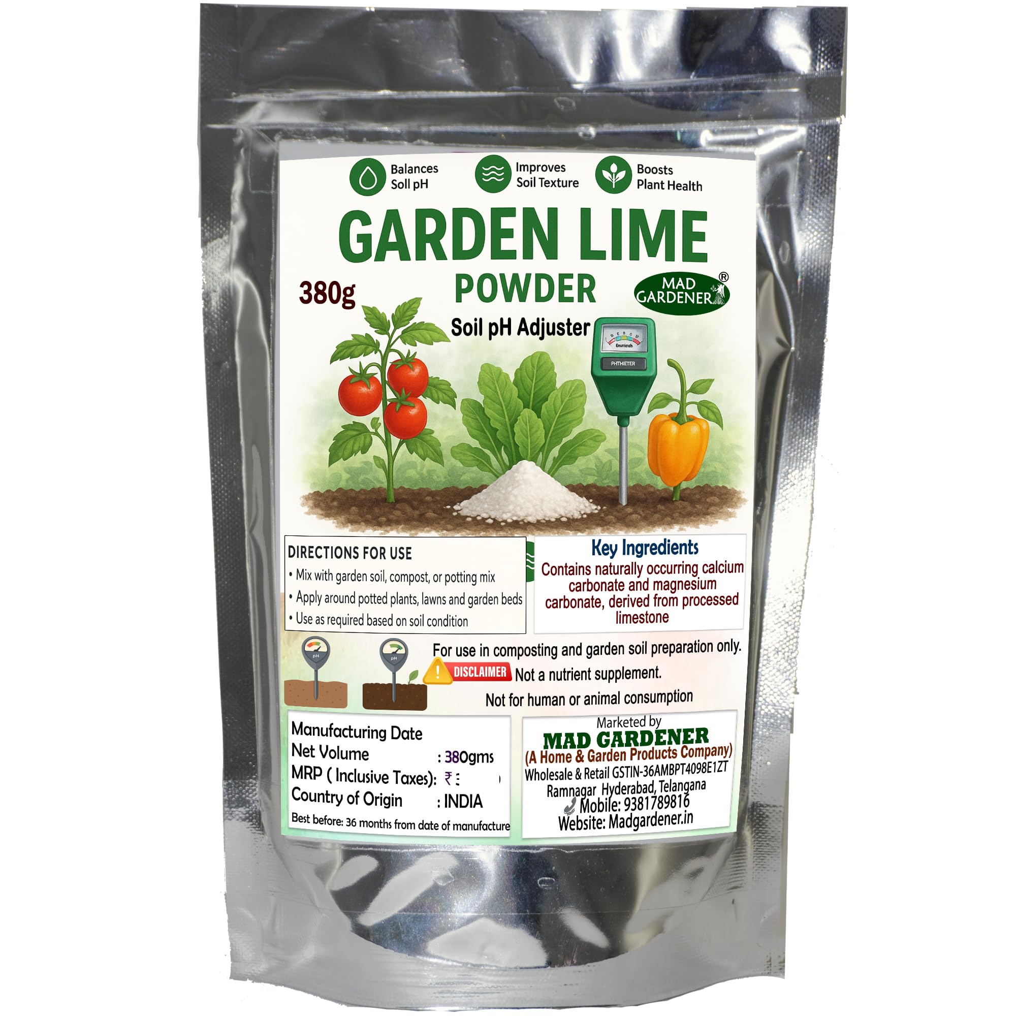 Garden Lime Powder 380g - Natural Soil Conditioner for Pots, Beds, Compost, Kitchen Garden, Lawns, Potted Plants, Vegetables, Fruits, Flowers and Home Gardening-image-39
