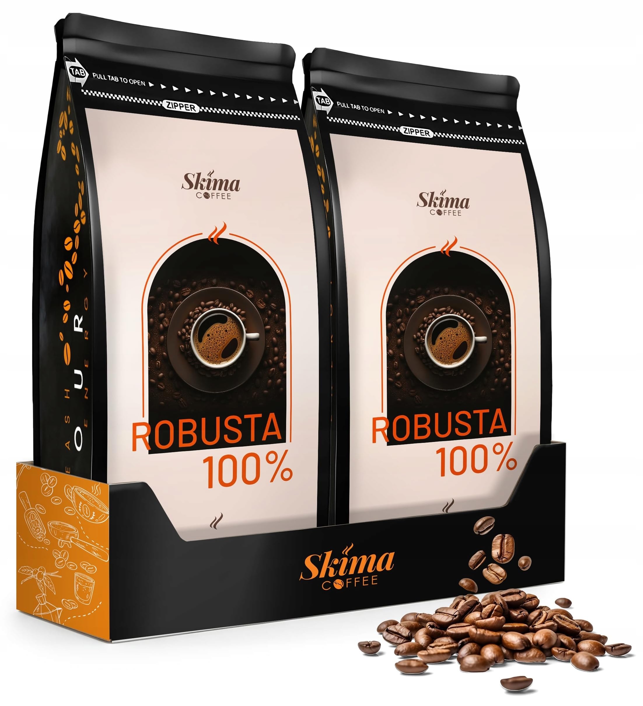SkimaCoffee Café en grano 2 x 1 kg ROBUSTA 100% recién tostado