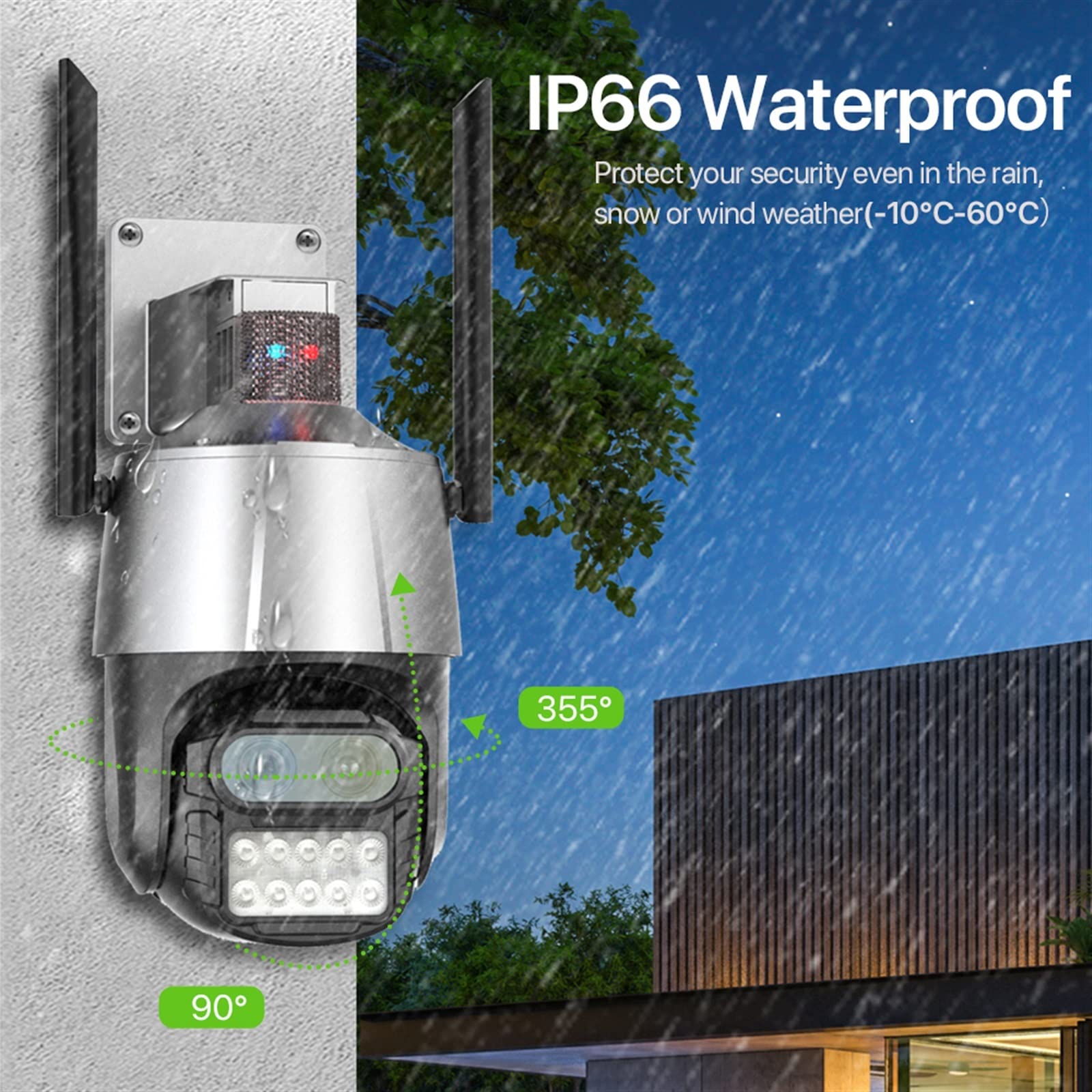 Kamera bezpieczeństwa, Kamera IP 8MP 4K Bezpieczeństwo Kamera PTZ 2.8 + 12mm Podwójny obiektyw Kolor zewnętrzny Noktowizor Kamera monitoringu CCTV 8x Zoom cyfrowy(8MP Add 128G Card)