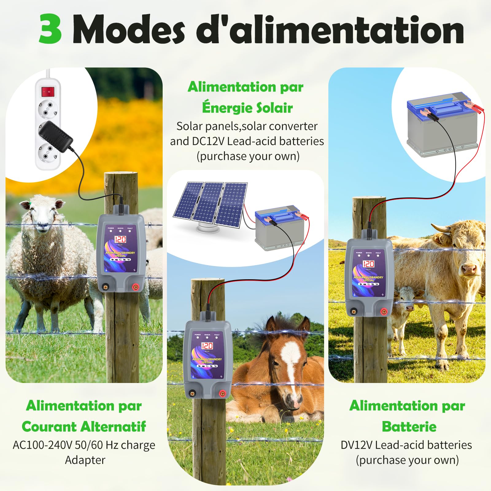 10KM Clôture Électrique pour Animaux, Électrificateur Clôture Électrique Haute Puissance, 12kV 2.0J ClôTure éLectrique pour protection Moutons Chevaux Jardin Pâturages Ferme (Gris)