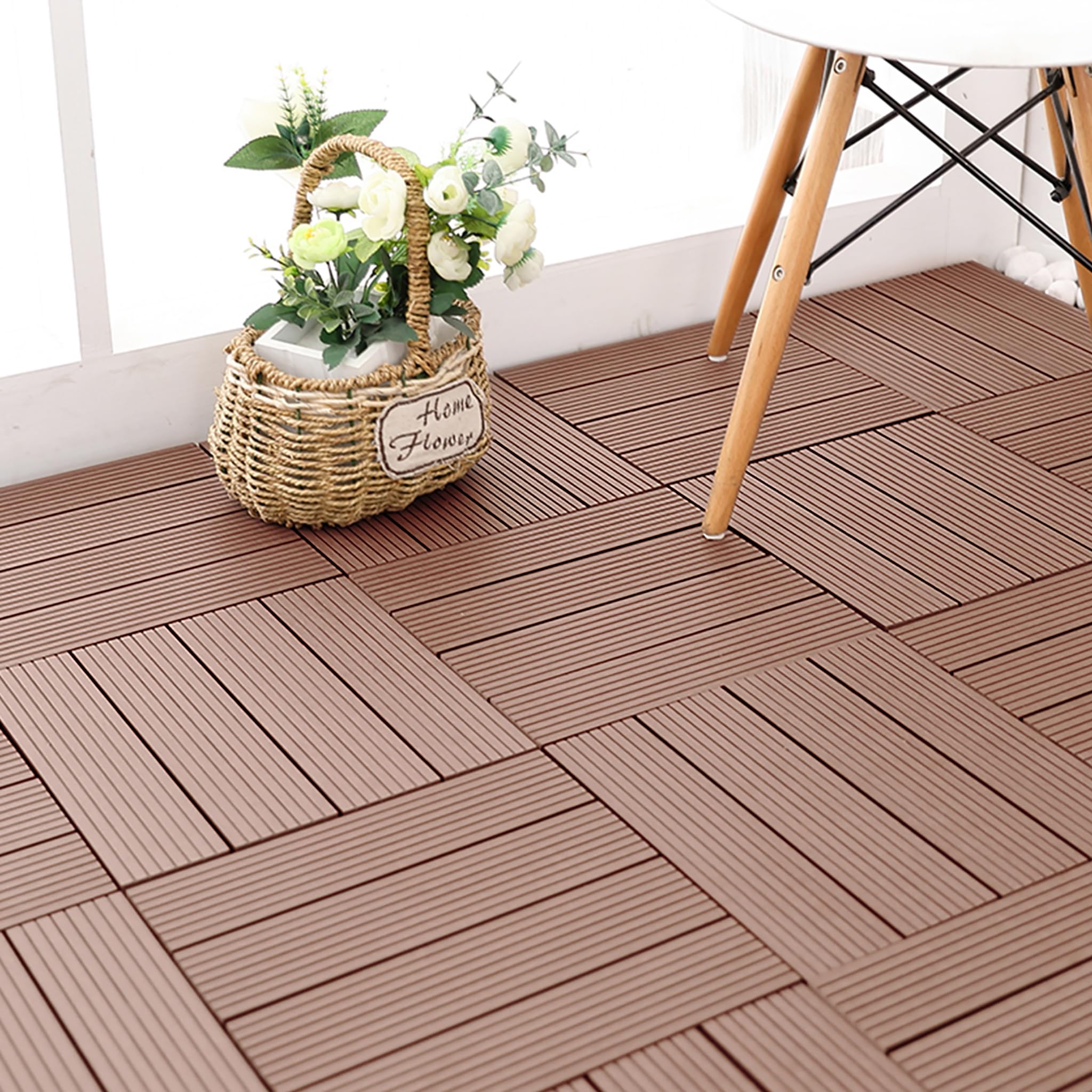 LZQ Dalles de terrasse clipsables en bois composite 30 x 60 cm 1 m² au total Anthracite Aspect bois Dalles étanches pour jardin, balcon et terrasse