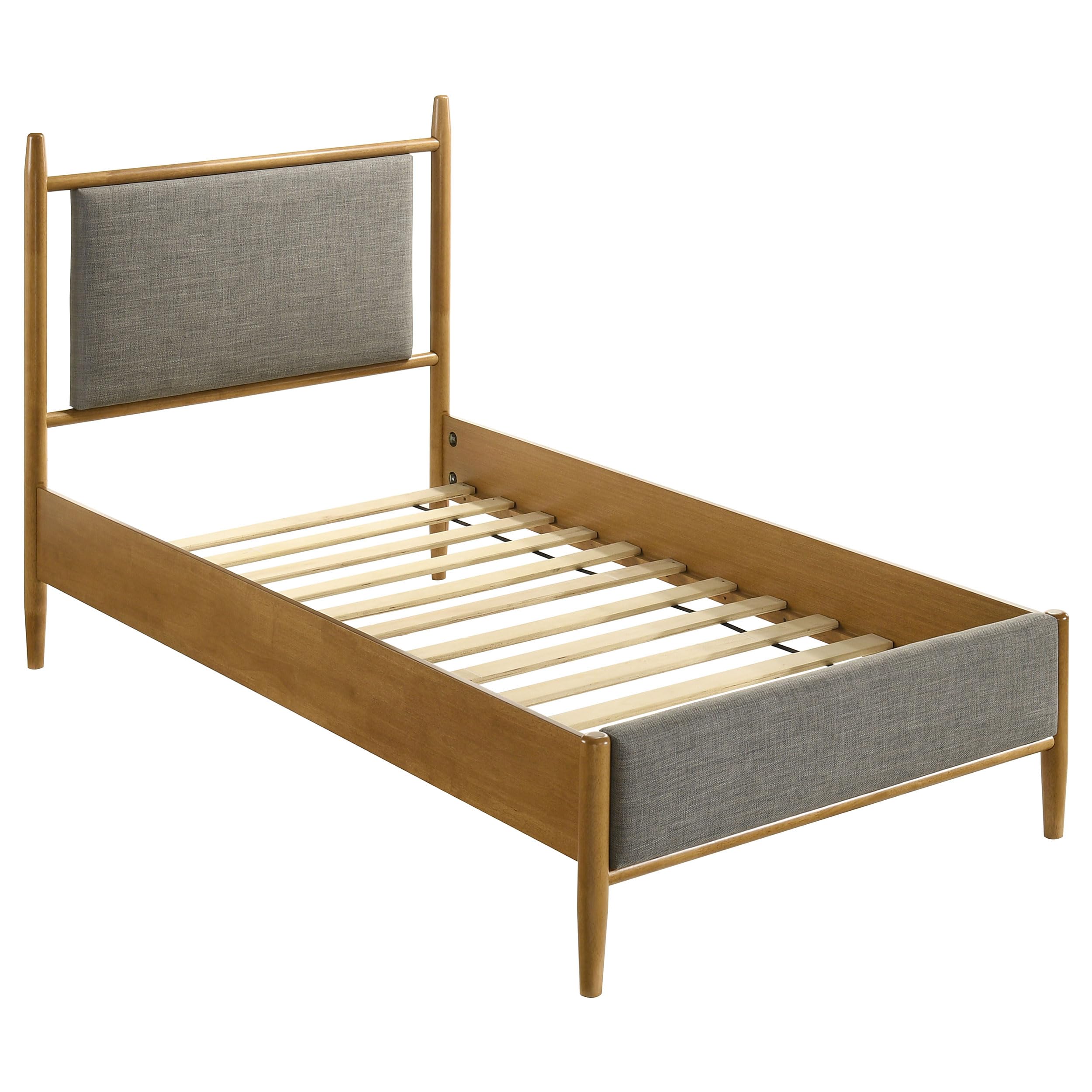 Photo 1 of ***PARTIAL SET - PRICE ADJUSTED***Coaster Home Furnishings - Mason - Wood - Platform Bed with Tapered Legs, Padded Headboard and Two-Toned Design - Bedroom - Twin Size - Light Brown - 315914T