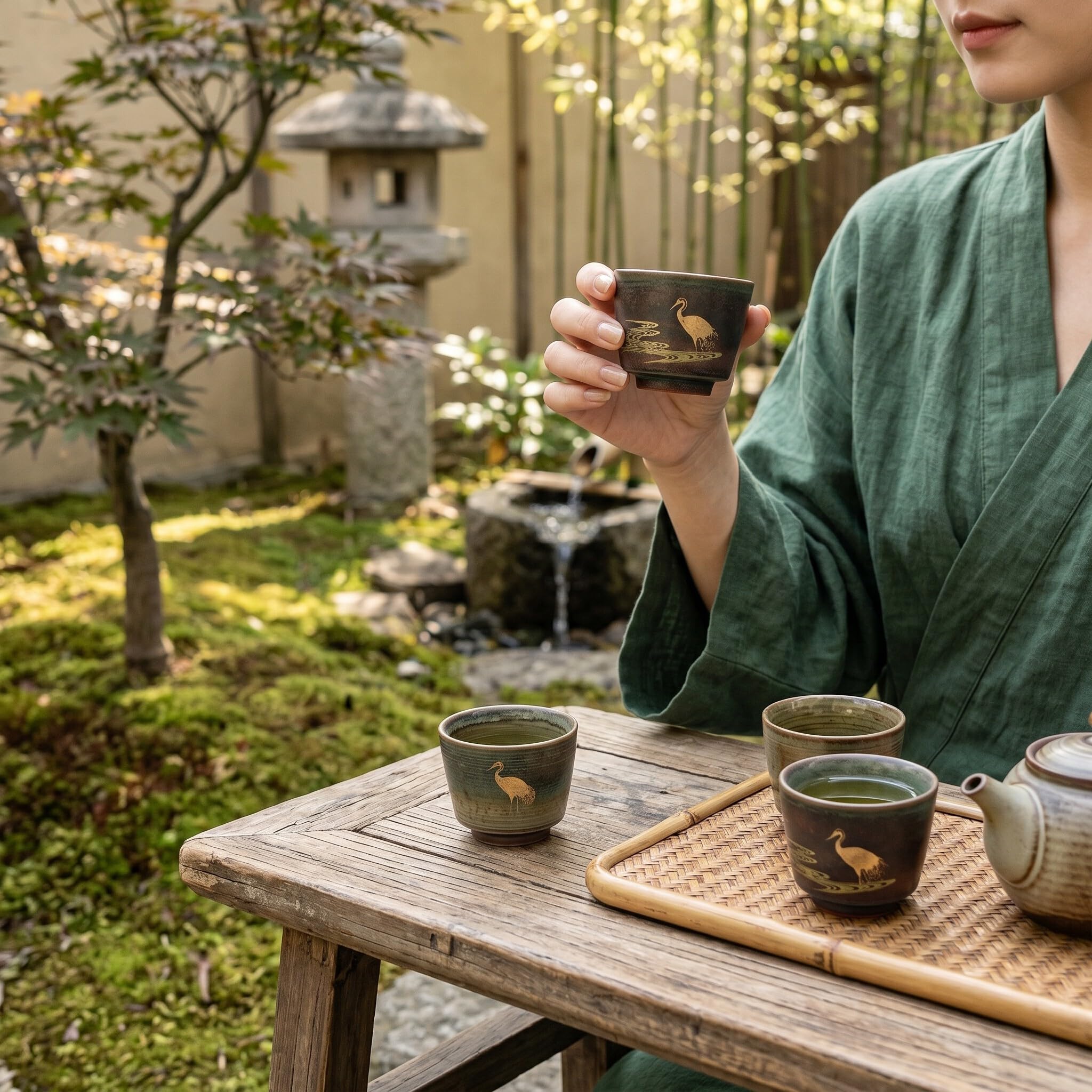Yosoo Health Gear Ensemble de 4 tasses à thé en céramique, Design japonais artisanal, Tasses rétro pour thé et café, Céramique lisse