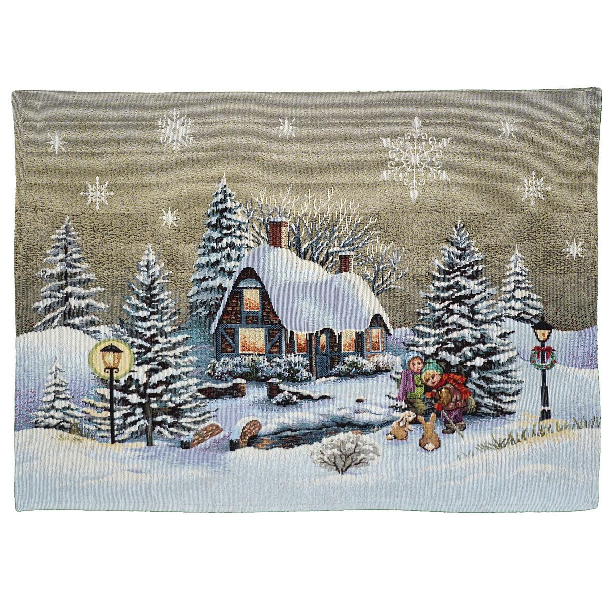 Tischdecke 100 x 100 cm Stickerei Winterdorf Weihnachten Winter Weihnachtstischdecke