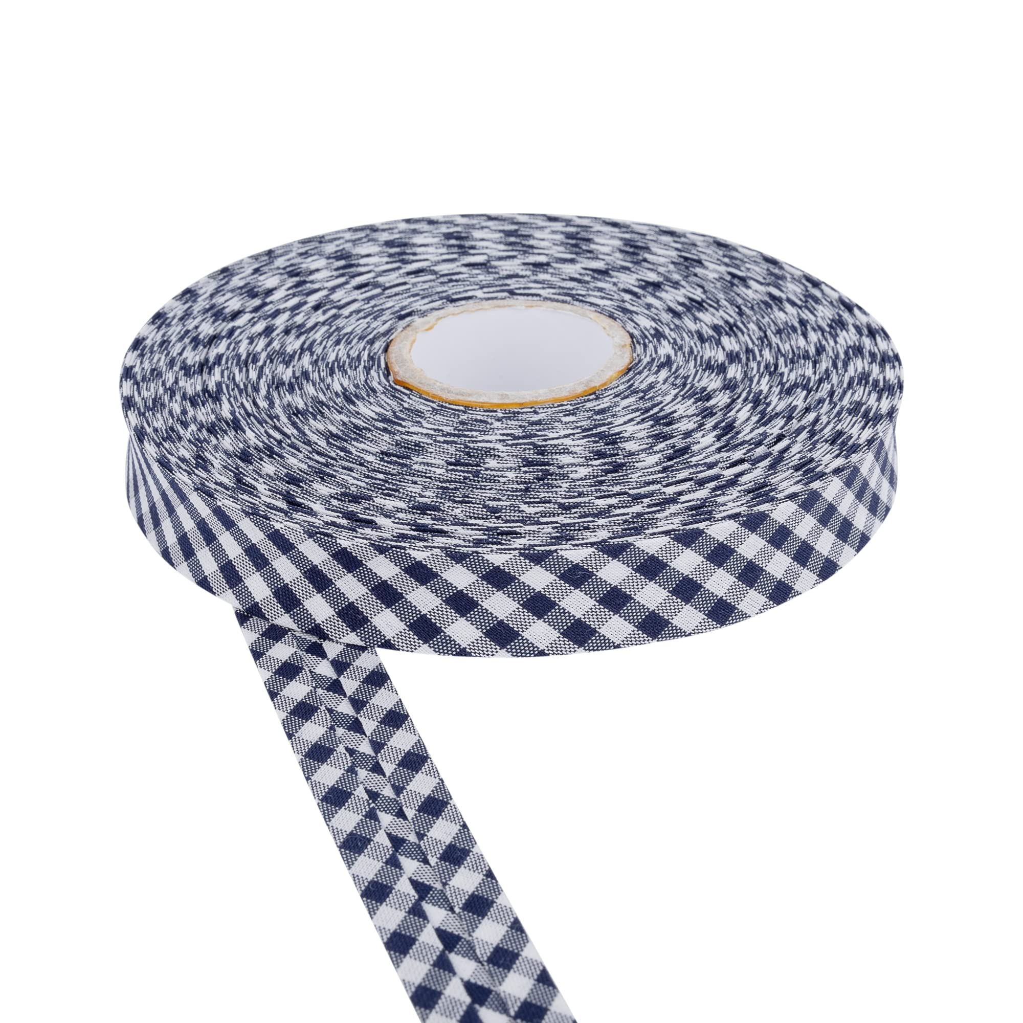 DFL Cotton Gingham Print Bias Binding Tape 18mm – Double Folded Edging in Assorted Colours, 5m & 25m Lengths – Perfect for Sewing, Quilting, Bunting & Craft Projects (5m,Navy Blue)