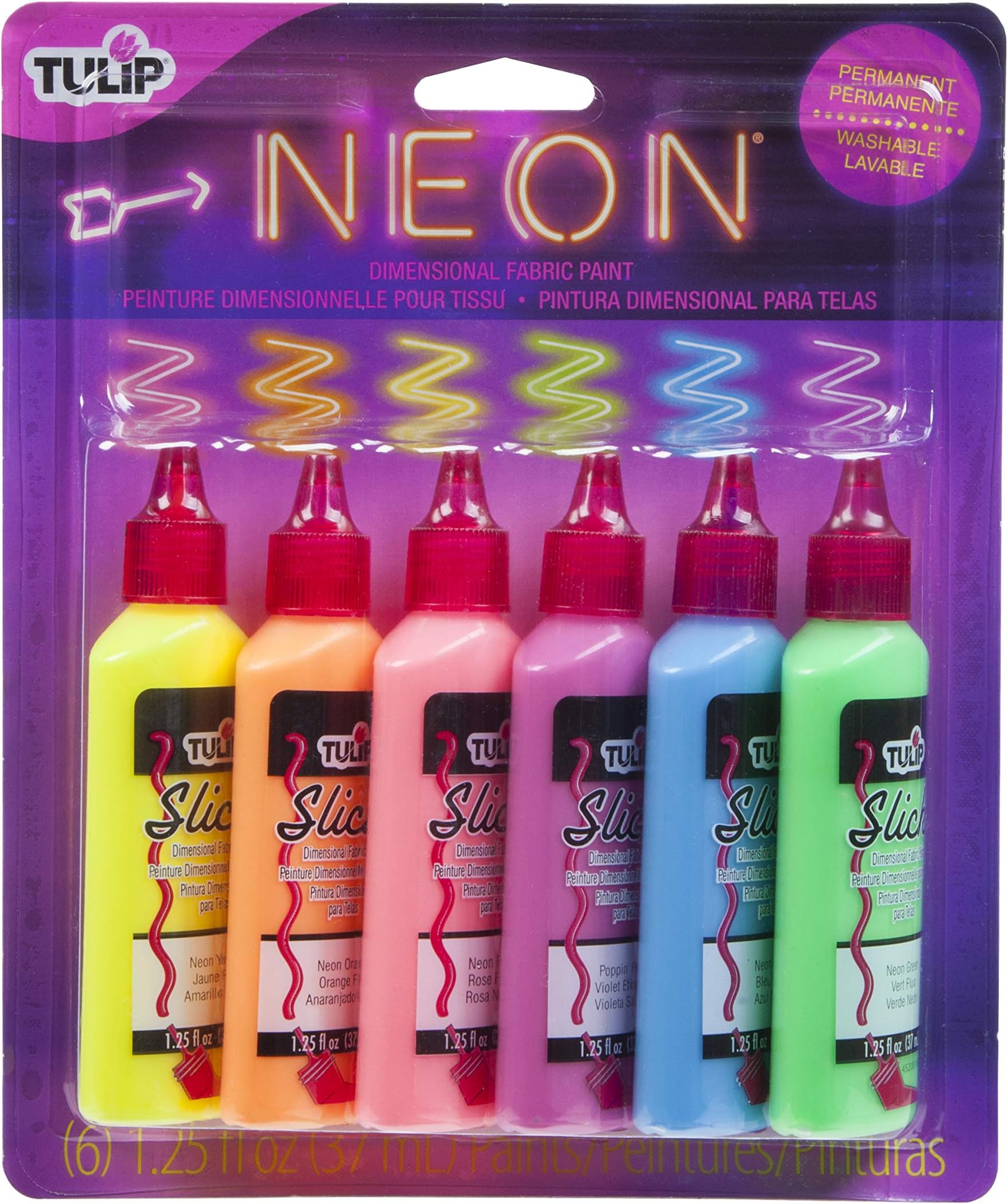 Playkidiz Puff Paint, 6 Pack 3D Fabric Paint, Neon Colors