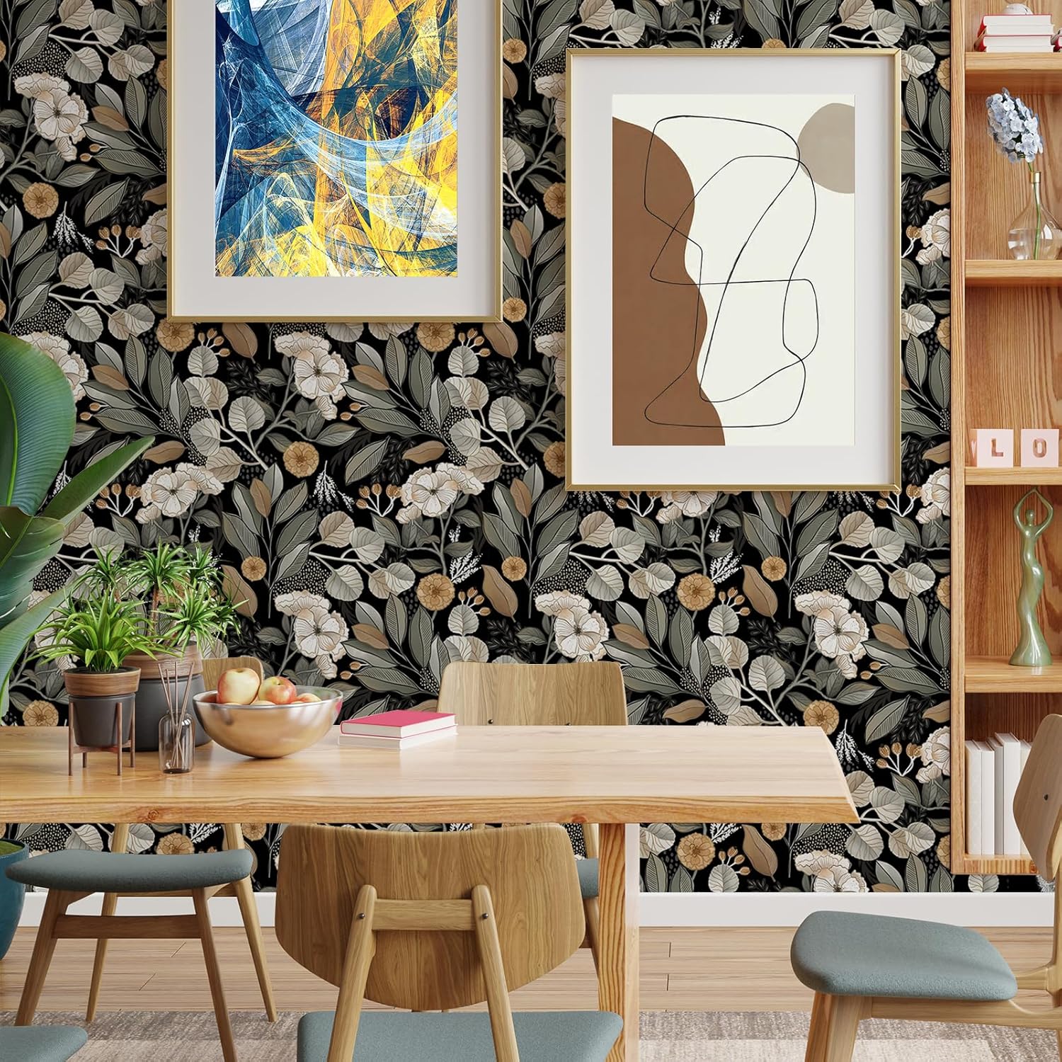 Flowers and Leaves Wallpaper Peel and Stick Wallpaper Self Adhesive Removable Botanical Contact Paper Nursery Bedroom Mural Wall Decorative 17.71"x236.2"