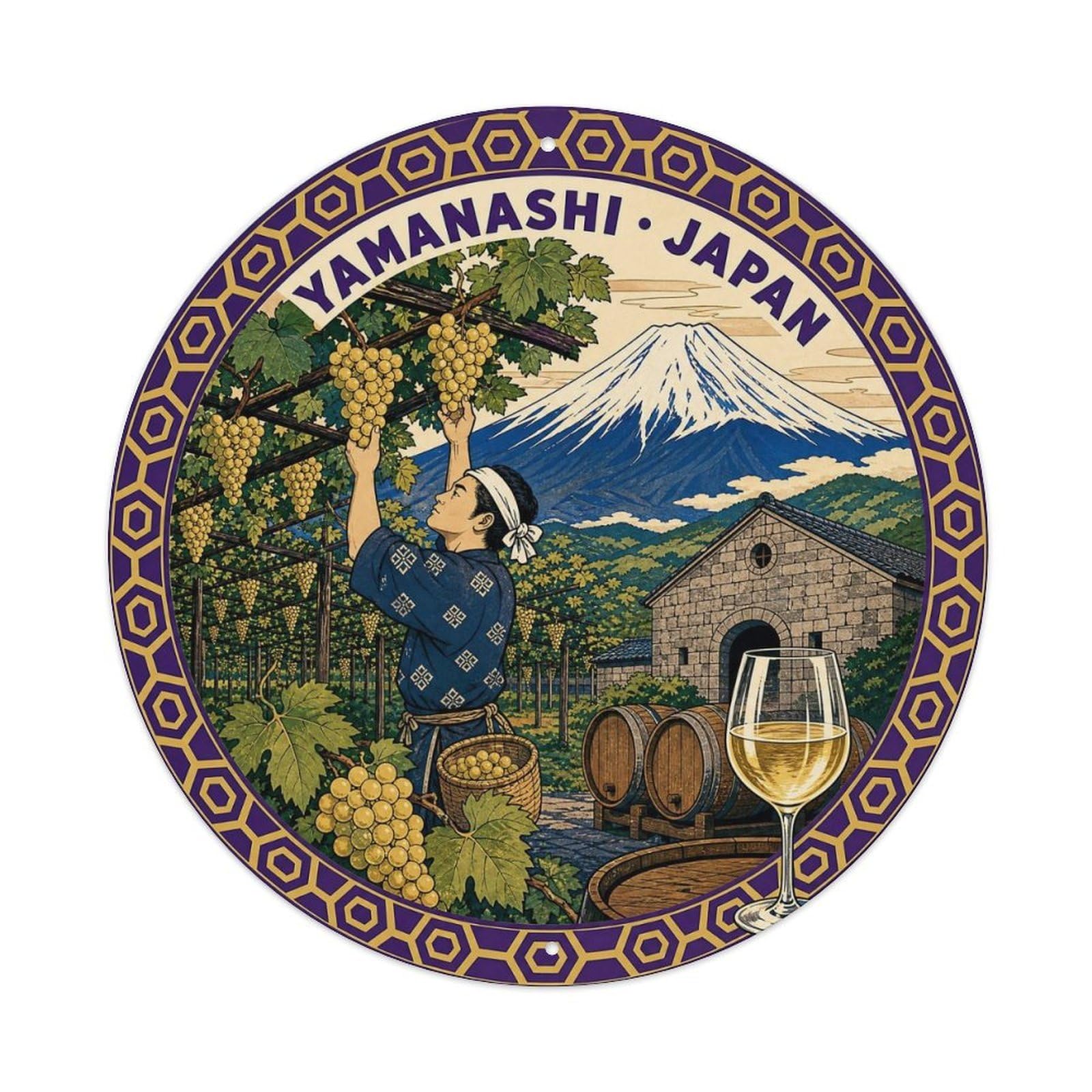 Olyhtr 8X8inch Classic Style Yamanashi Koshu Winery Grape Harvest Regional Cuisine Metal Tin Sign