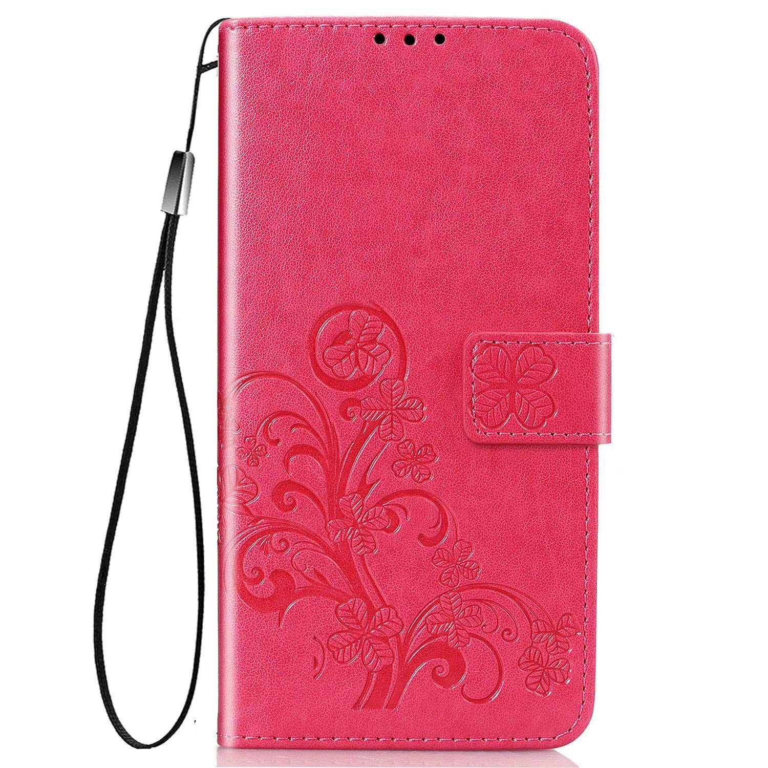 FanTing Case for Oppo Reno4 SE, Wallet Flip Cover with Mobile Phone Holder and Card Slot,Magnetic PU leather wallet case for Oppo Reno4 SE-Rose Red