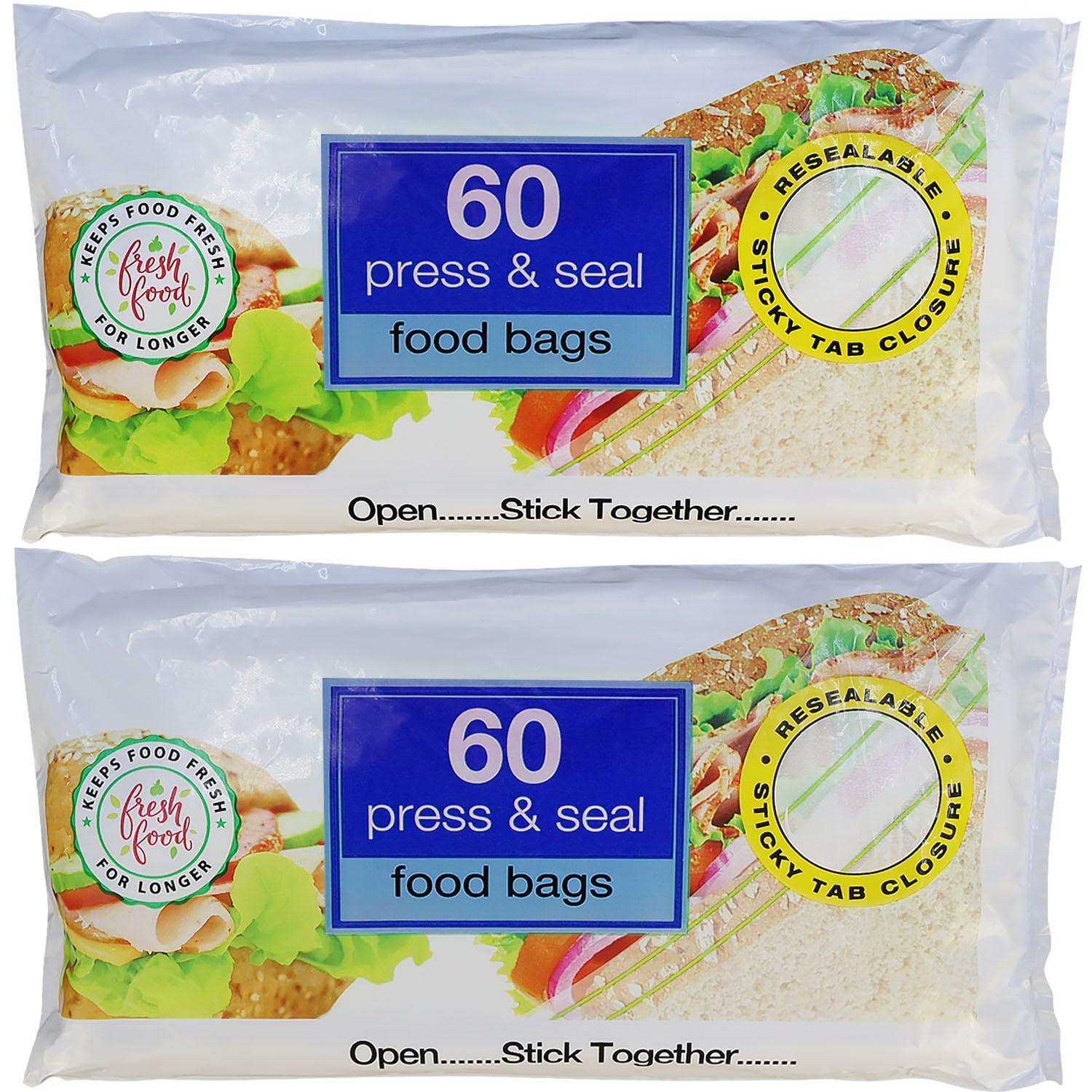 120 Press And Seal Food Bags, Re-sealable Sticky Tab Closure, Ultimate Strength. Ideal for Storing a Variety of Food Items, Keeps Food Fresh for Longer (Approx. 17cm x 20.5cm) (120 Food Bags)