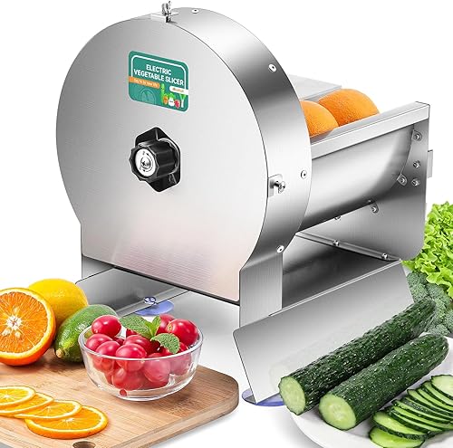 Newhai Rebanadora eléctrica de verduras, cortador de frutas comercial de 0-0.5 pulgadas de grosor ajustable, acero inoxidable con modo Maual y