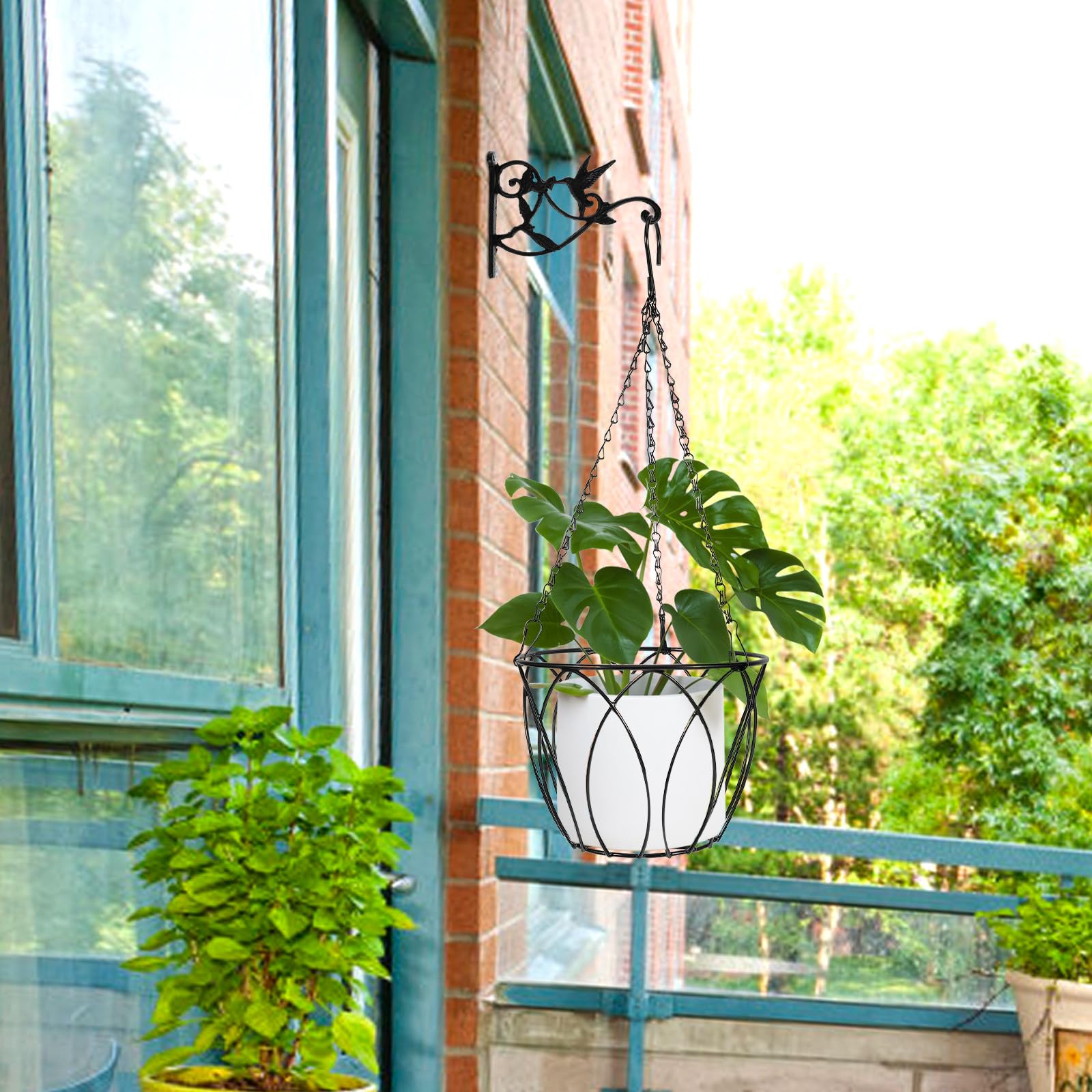 Supporto Portavasi da Appendere in Ferro per Balcone, Fioriera Sospesa Resistente alle Intemperie Ganci, Portavaso Sospeso per Piante da Esterno e Giardino