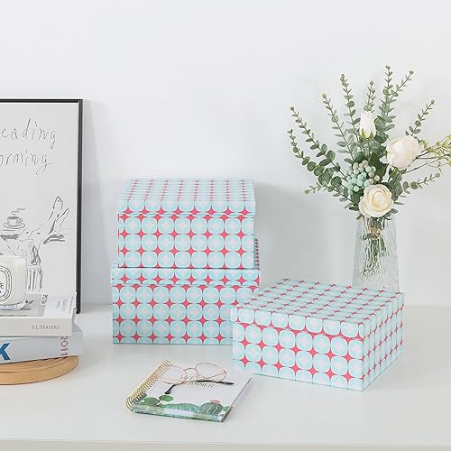 Miniatura 10 de Juego de 3 cajas decorativas con patrones geométricos, cajas de cartón cuadradas de 11 x 11 pulgadas con tapas para decoración del hogar, cajas de