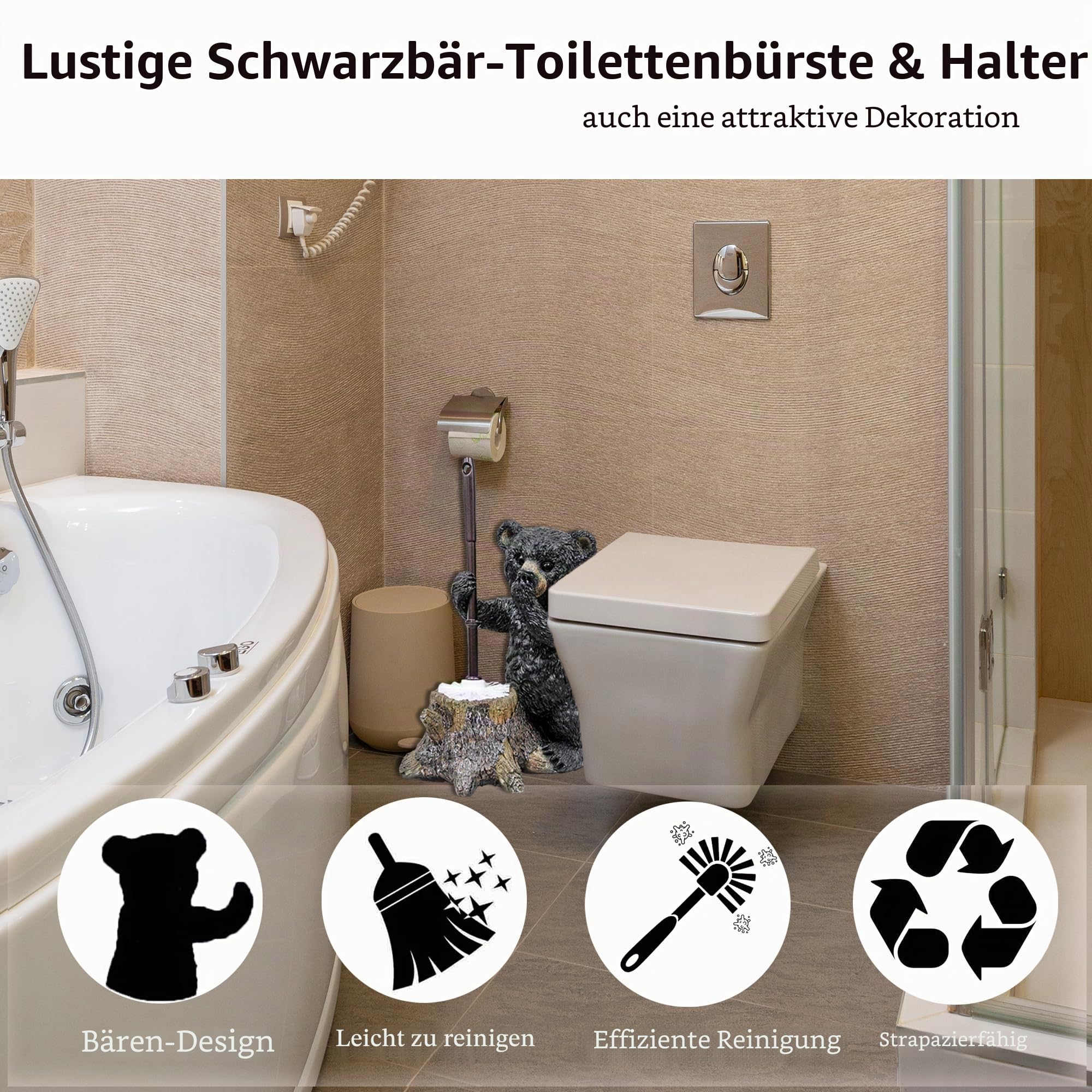 WC-Bürstenhalter-Set für Badezimmer, super niedlicher Bärensockel, solide WC-Bürste und Halter, Flexibler und langlebiger Stil, stilvolle WC-Reinigungsbürste, platzsparend, WC-Bürsten für Badezimmer