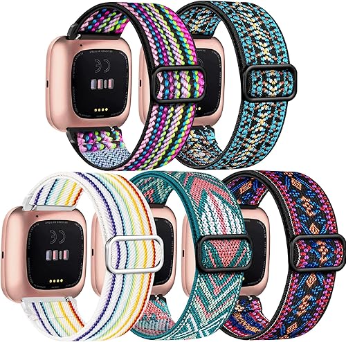 Paquete de 5 correas compatibles con Fitbit Versa 2, correa deportiva de nailon suave y ajustable para reloj inteligente Fitbit Versa para mujeres y