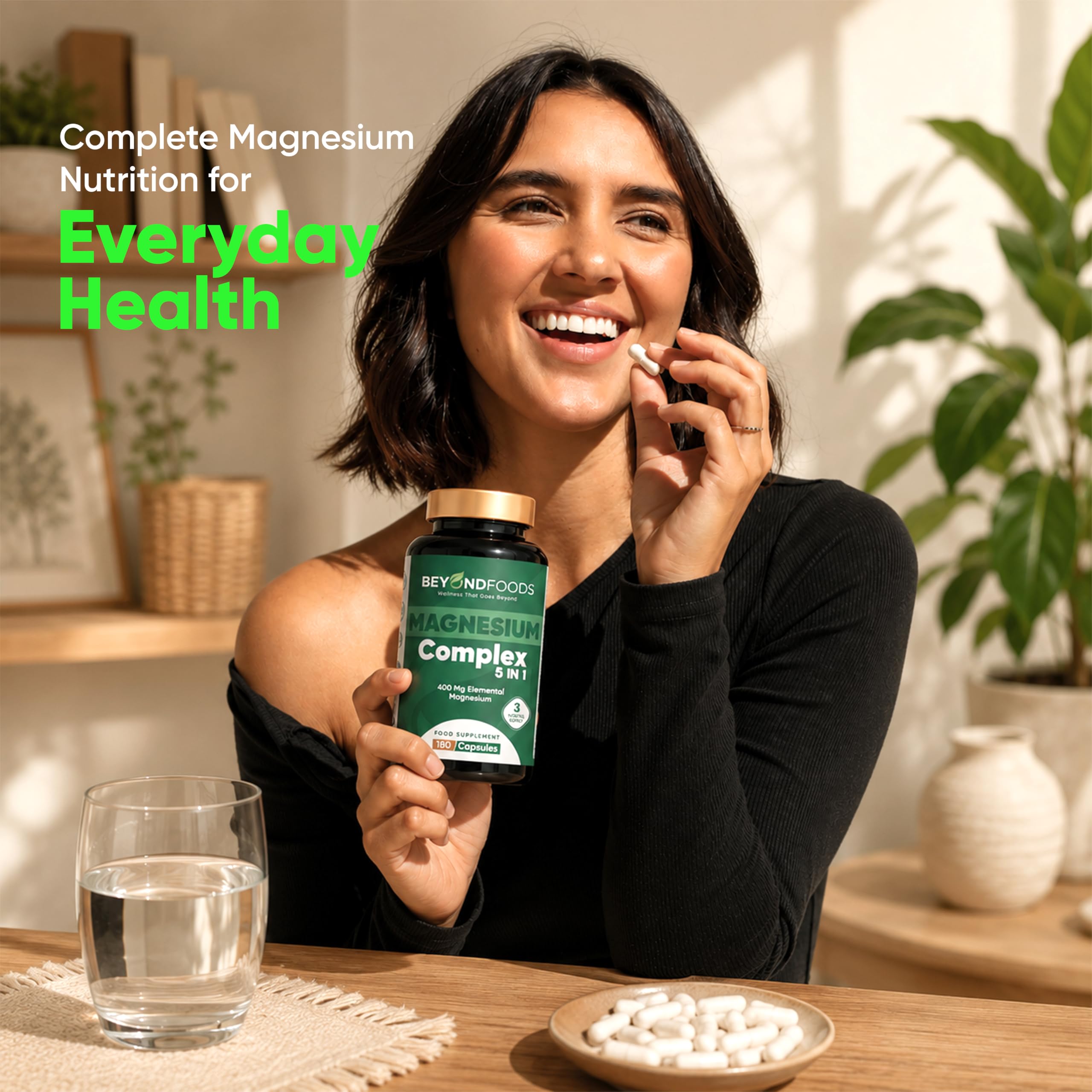 Magnesium Komplex 5-in-1 Kapseln – 400 mg elementares Magnesium pro Portion – Mit Bisglycinat, Citrat, Malat, Oxid & L-Ascorbat – 180 vegane Kapseln, 3-Monats-Vorrat