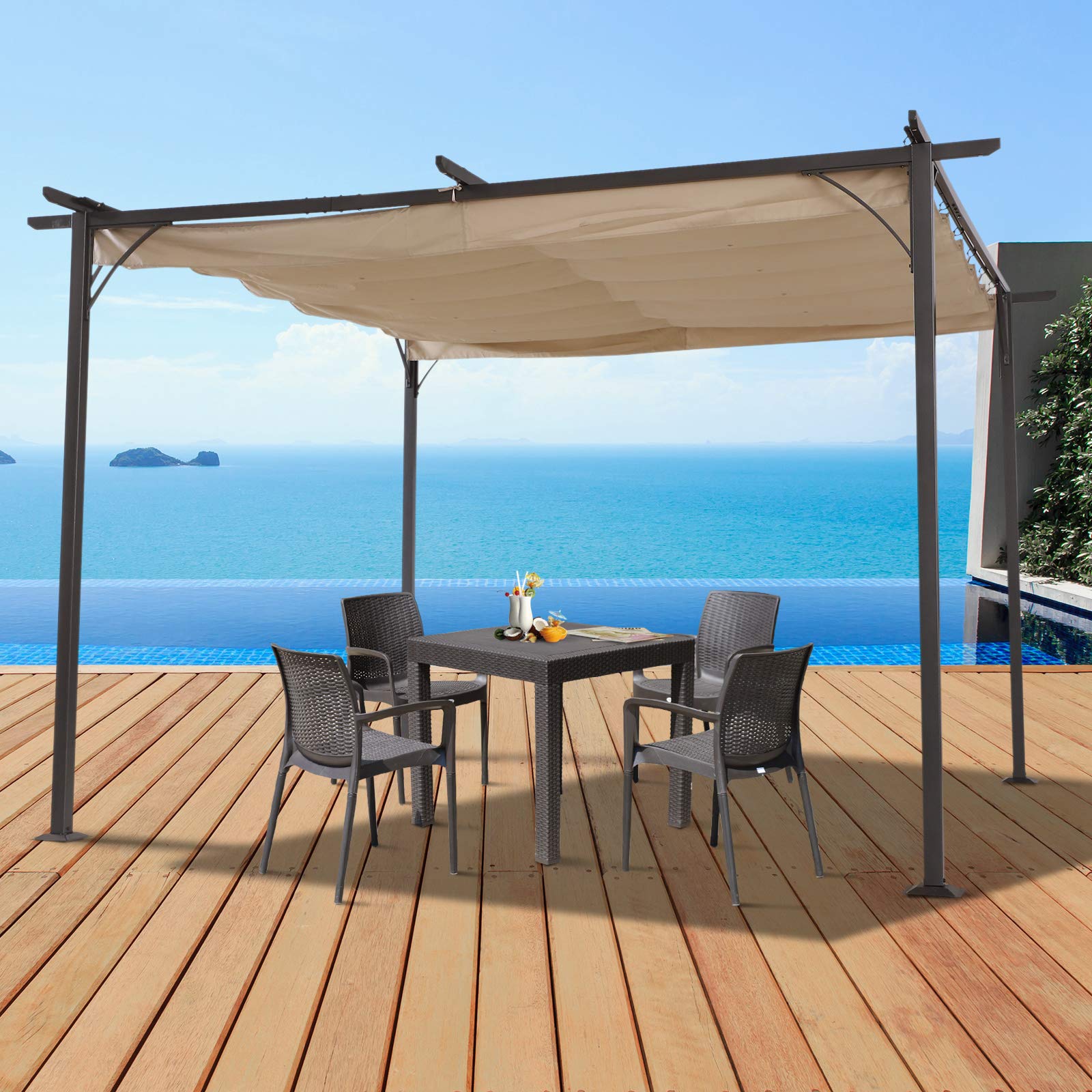 Parasols, Canopies & Shade Outsunny 3.5M X 3.5M Metal Pergola Gazebo Awning Retractable Canopy