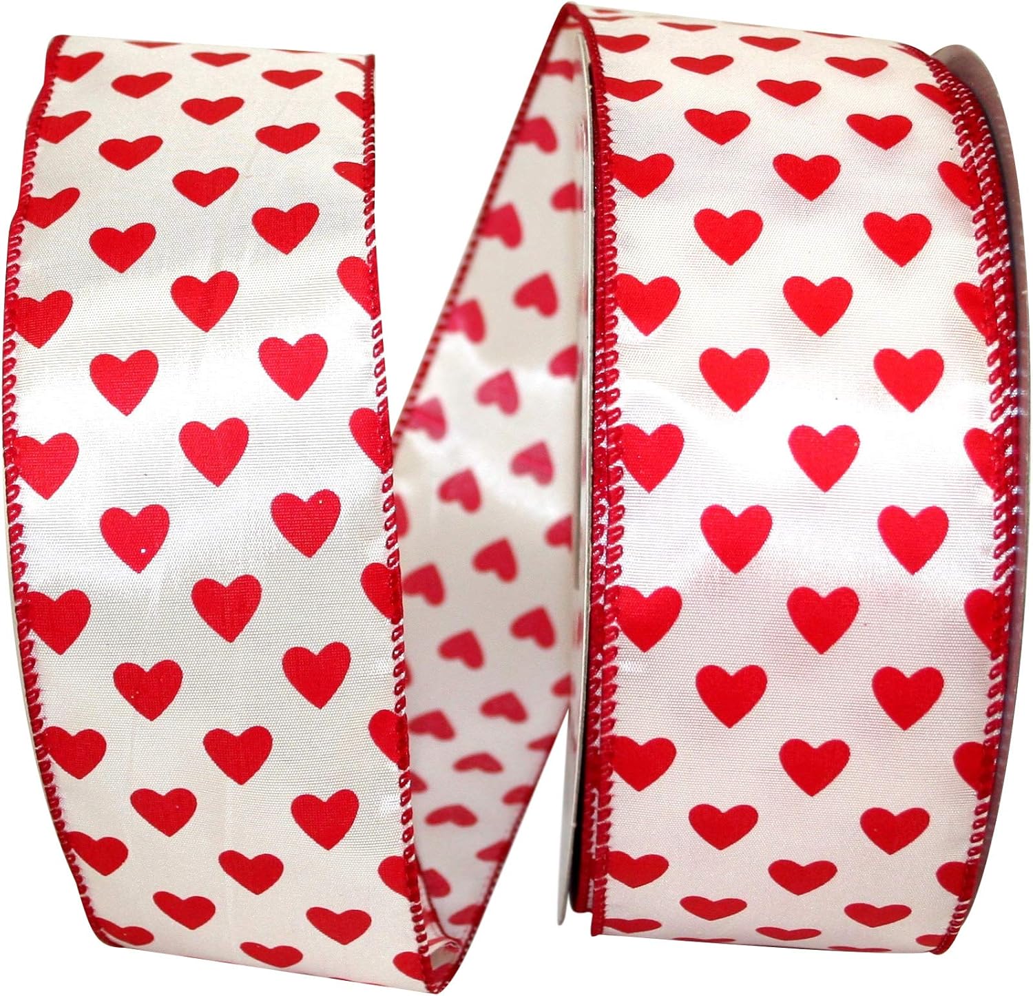 Reliant Ribbon Taffeta Hearts Value Wired Edge Ribbon, 2-1/2 Inch X 50 Yards, White/red