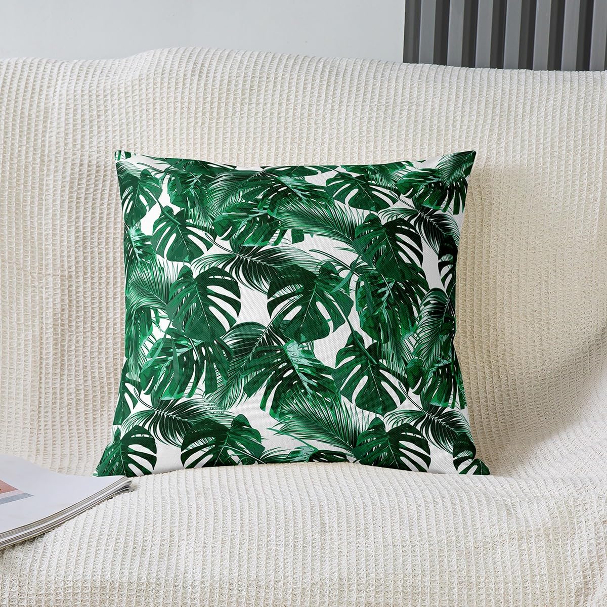 Set Di 2 Federe Per Cuscini 45x45 Cm Con Foglie Tropicali Verdi – In Peluche Morbido, Cerniera Nascosta, Decorazione Moderna Per Divano, Camera O Esterno