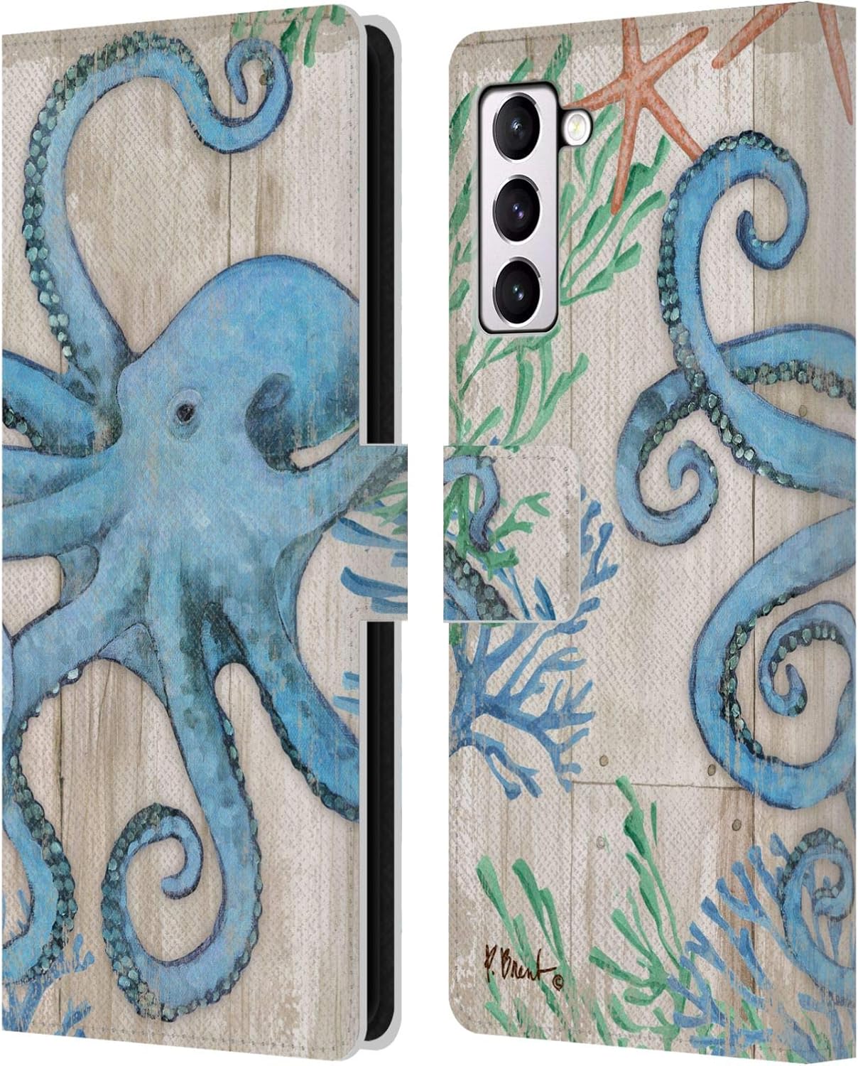 Head Case Designs Officially Licensed Paul Brent Aurora Turtle Coastal Leather Wallet Case Compatible with Samsung Galaxy S21+ 5G