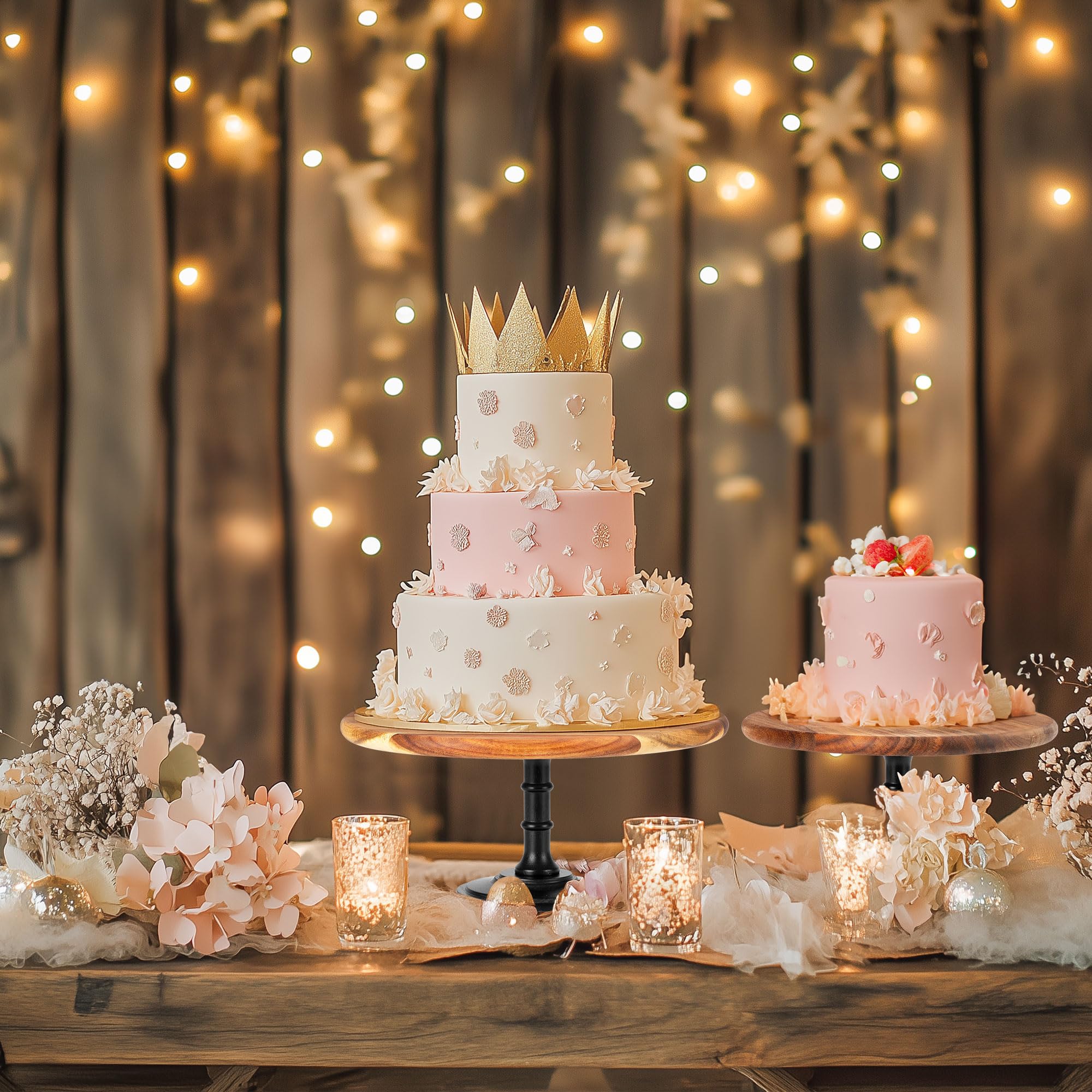 Soporte para Tartas/Cupcakes de Madera 1 Nivel Medio | Puesto de Postres de Madera con Base de Roble, Bandeja para Servir, para Fiesta de Cumpleaños, té de la Tarde