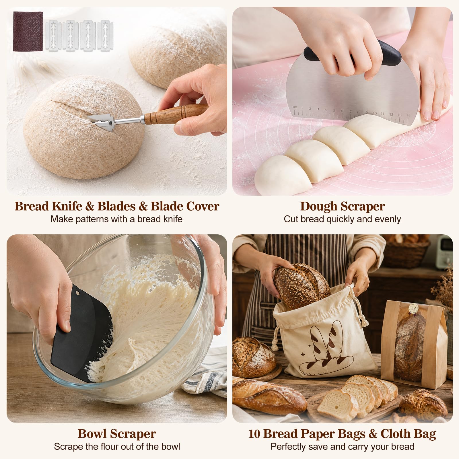 Banneton pour Pain, Rond et Ovale Banneton, 51 Pièces Kit de Départ pour Levain Naturel, Kit Boulangerie Professionnel, Kit Pain au Levain pour les Débutants, les Boulangers Expérimentés