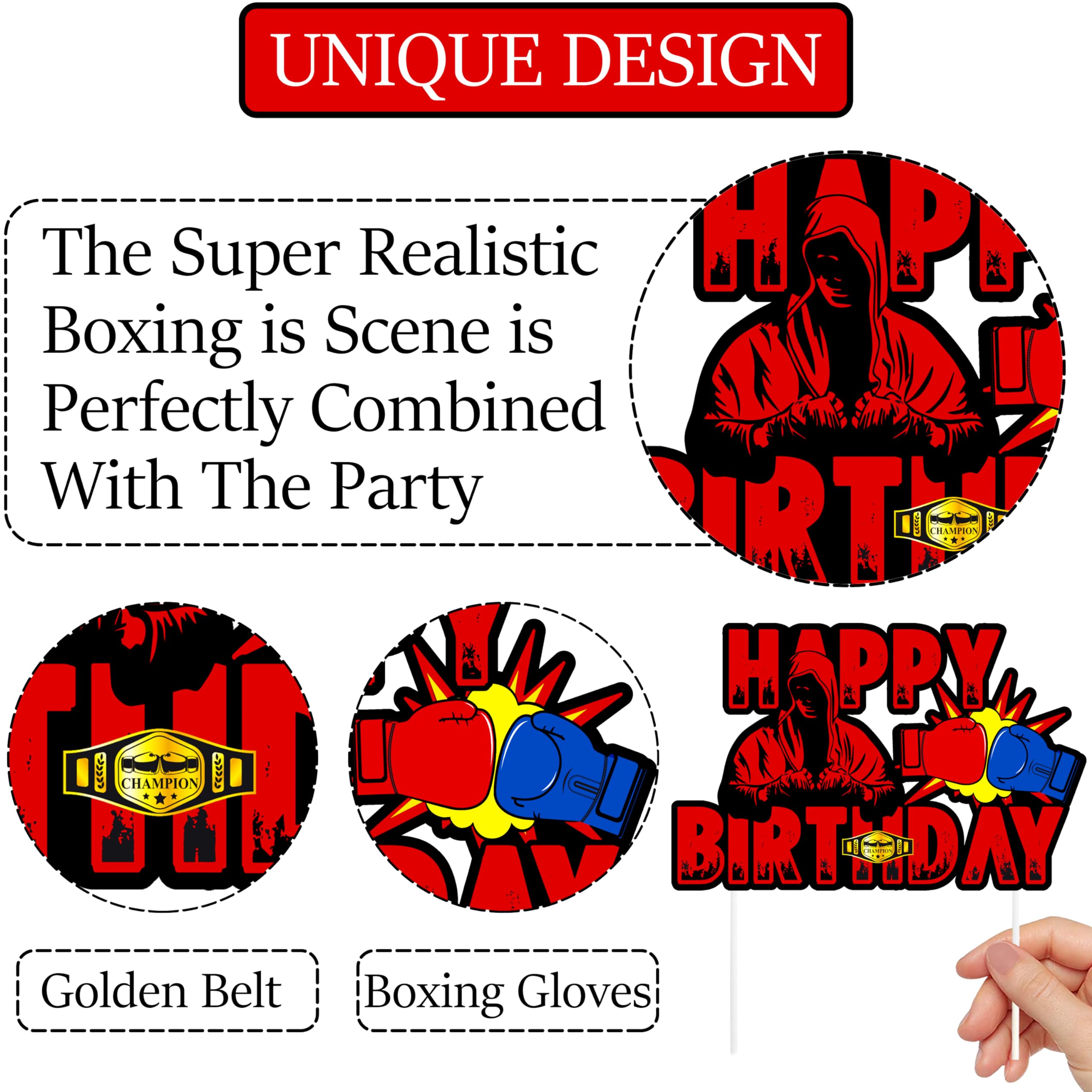 C L Cooper Life Boxing Happy Birthday Cake Topper - Party Decorations With Gloves for Fight Sports Theme Supplies