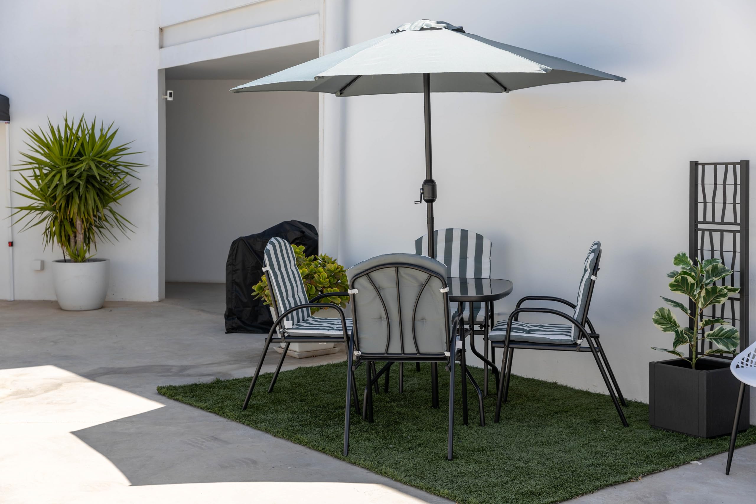 KG KITGARDEN Conjunto Balcón/Terraza, 1 mesa centro, 4 sillones y 1 parasol, Gris, Set Dakota
