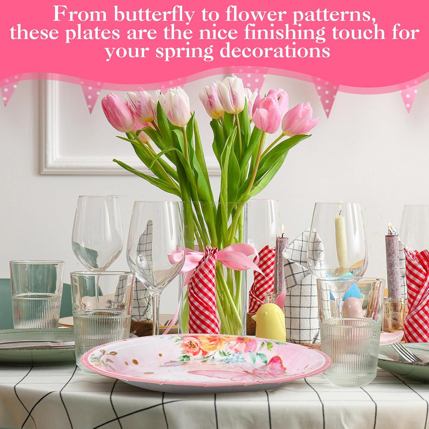 80 Pieces Butterfly Birthday Party Plates, 7 Inch Butterfly Paper Plates Spring Floral Disposable Dinnerware Decoration for Baby Shower Bridal Wedding Party Supplies - Image 6