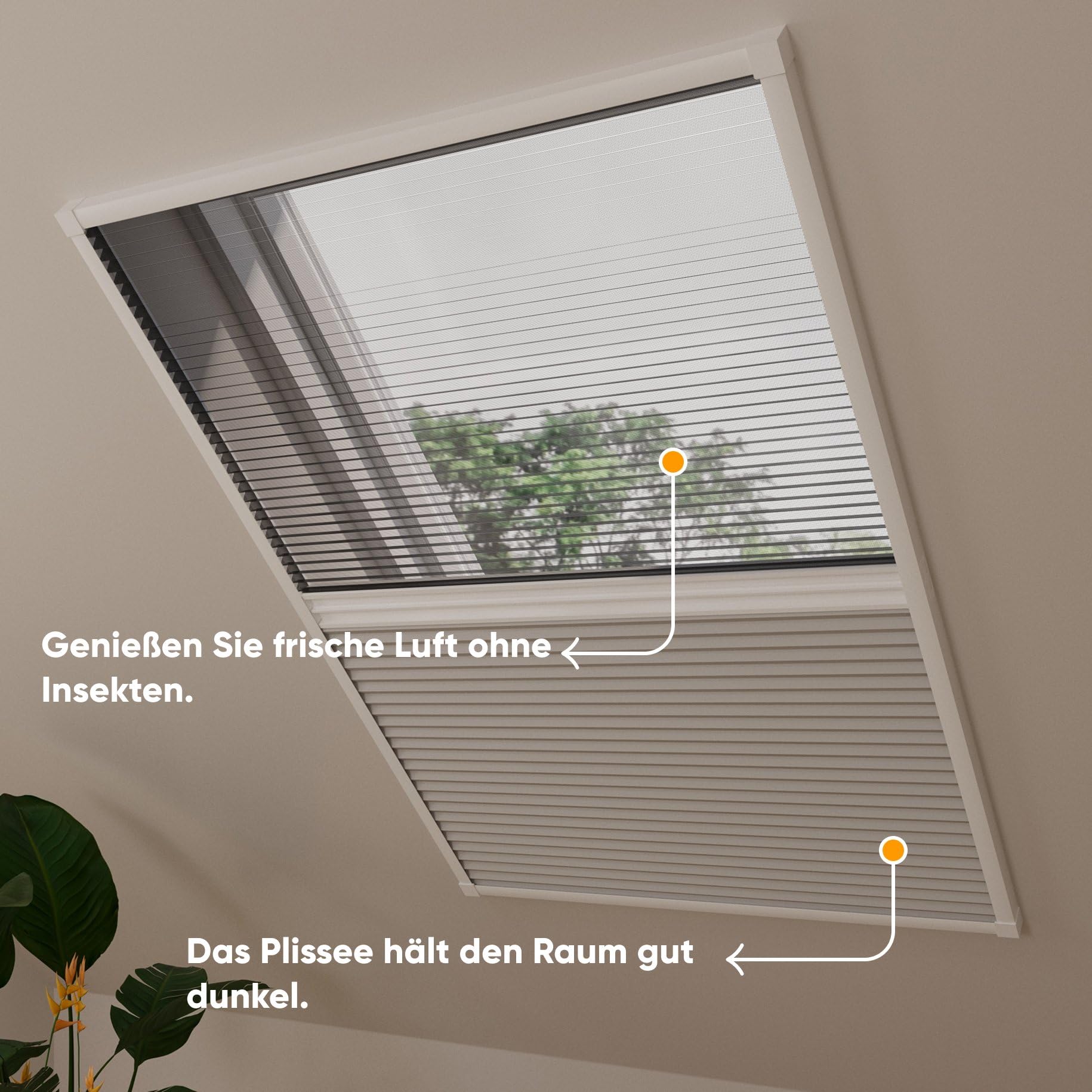 DTCH® Dachfenster Plissee mit Insektenschutz, grau, 80 x 120 cm | Verdunkelung und Fliegengitter in einem, Wabenfalte silberbeschichtet, Hitzeschutz, Aluminium-Rahmen, kürzbar