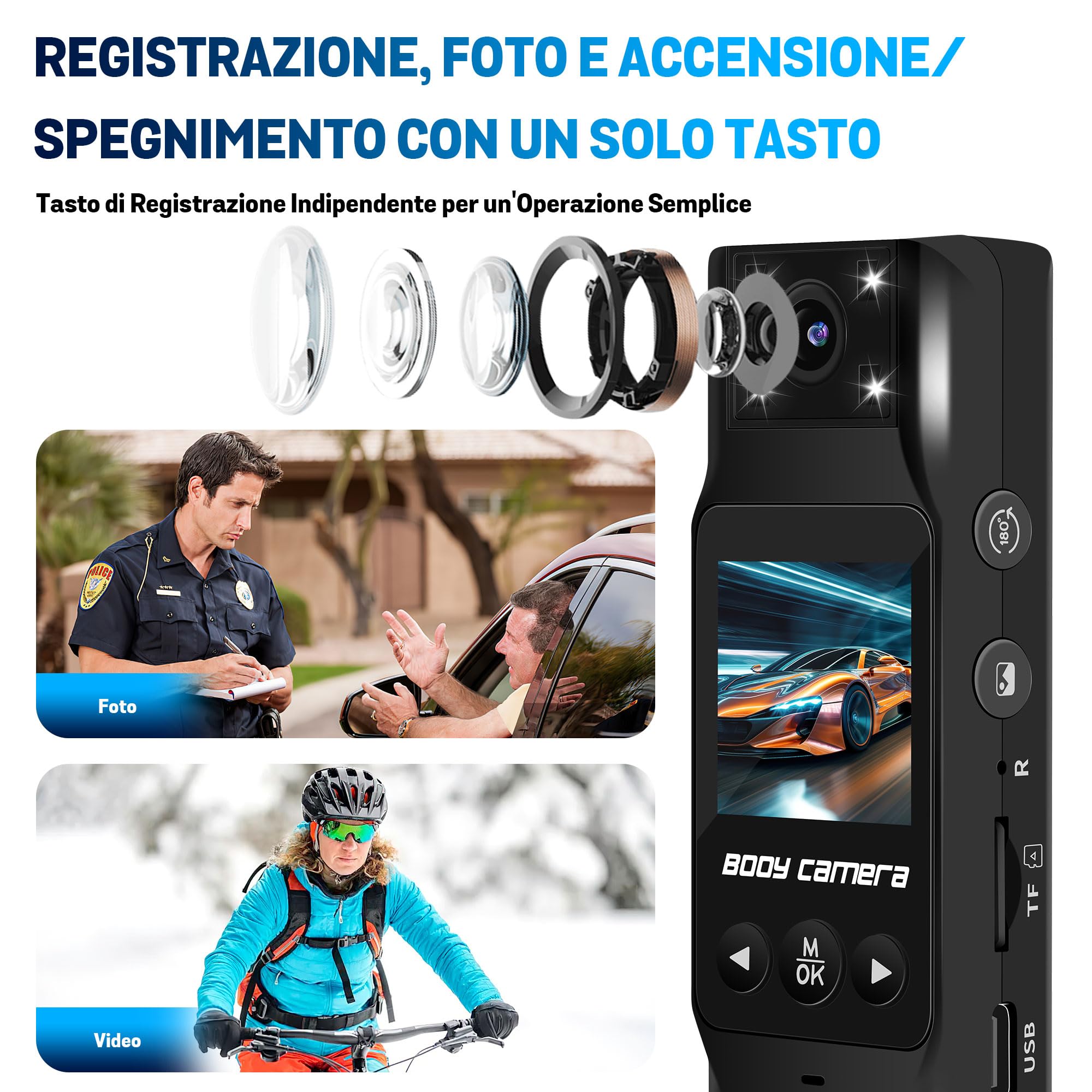 Telecamera Spia Nascosta Wifi, 4K Body Cam Polizia, Mini Telecamera Dash Cam per Forze di Polizia Bici, Videocamera Esterna Visione Notturna Fotocamera per Sport Conferenze Viaggio
