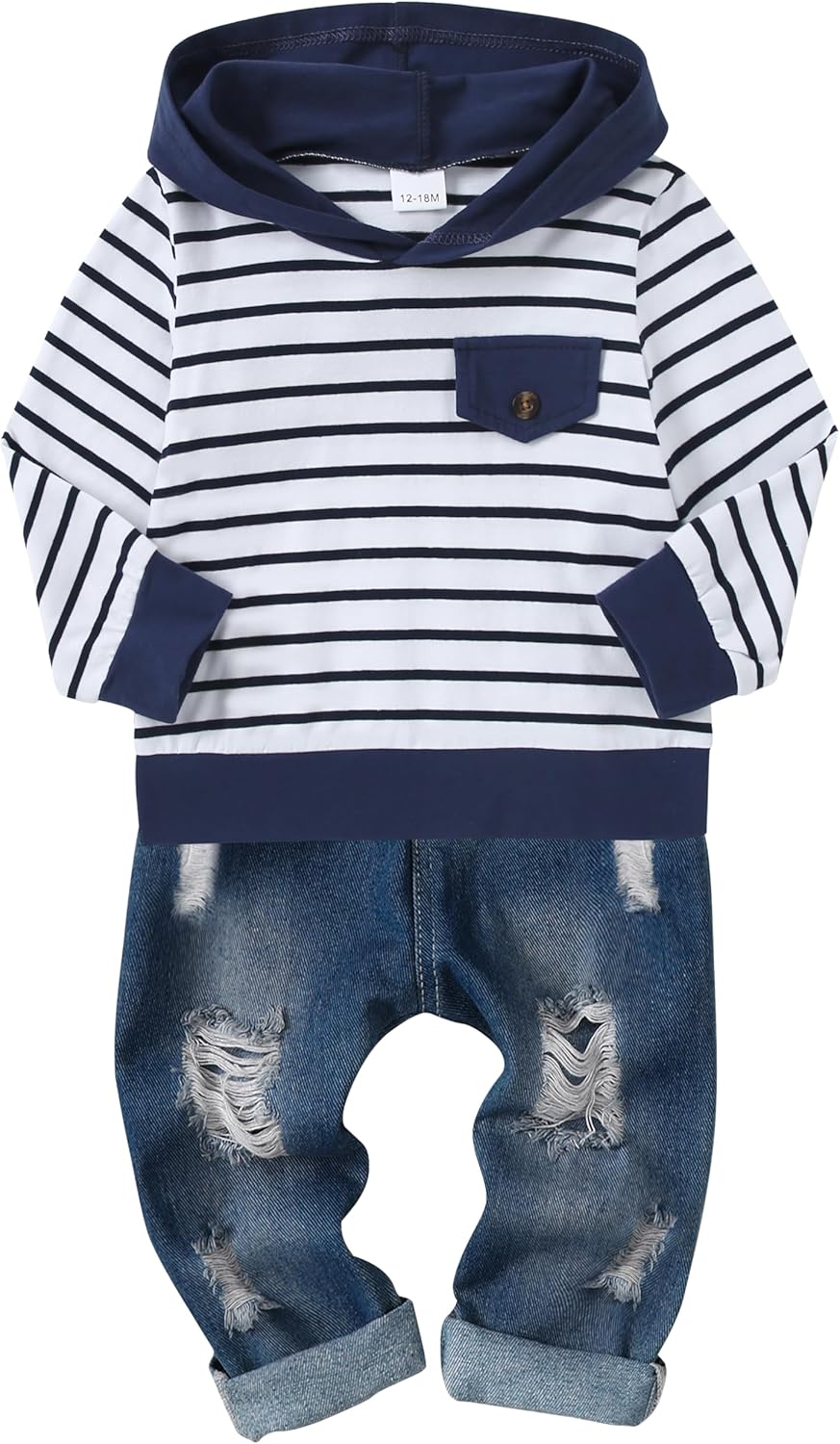 CARETOO Toddler Baby Boy Clothes Long Sleeve Sweatshirt Top Ripped Jeans Pants Set Infant Fall Winter Outfits 1-5T