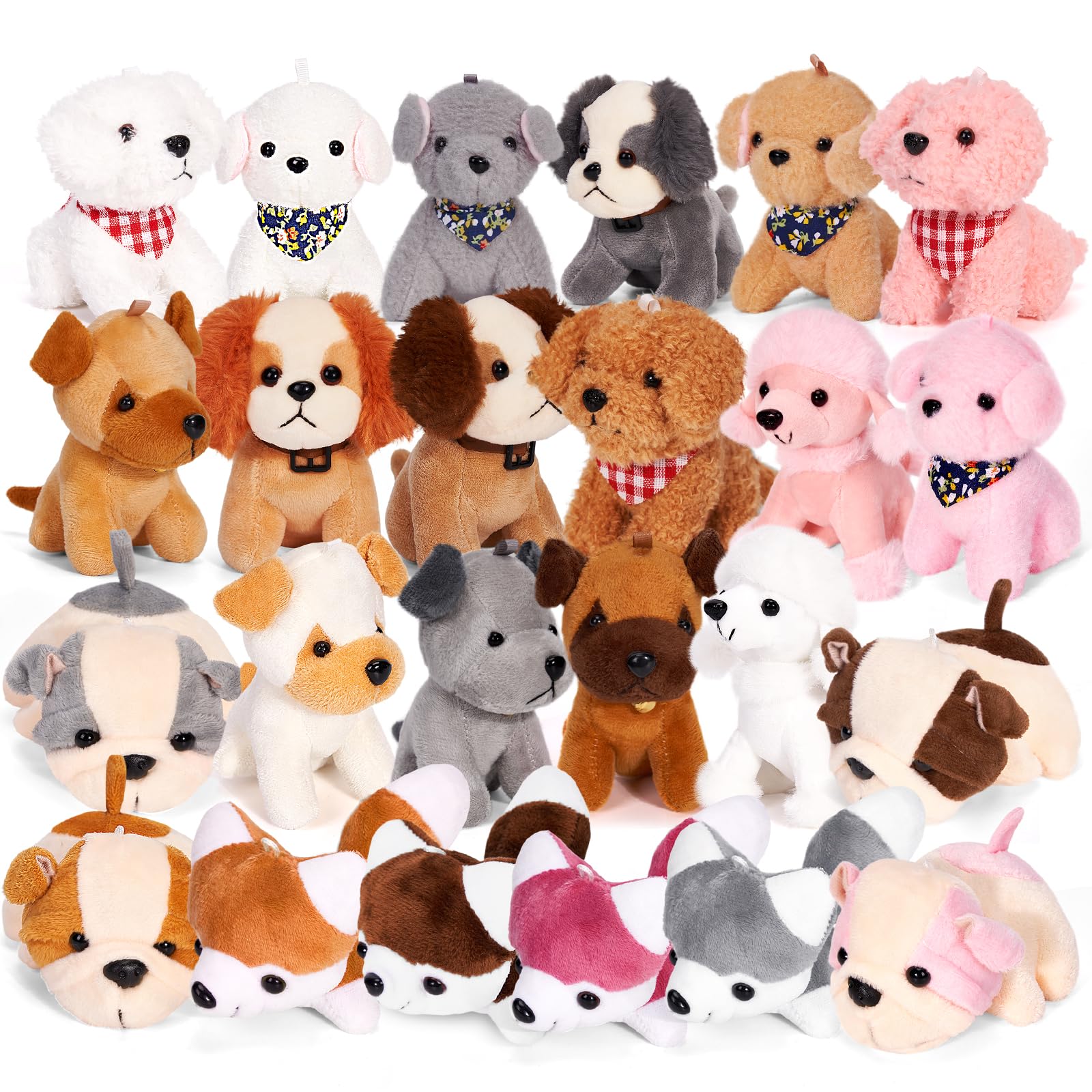 24PCS Small Dog Stuffed Animals Kids Class Valentine's Day Gift Plush Bulk Puppy Stocking Stuffer Birthday Party Favors Pet Paw Adoption Classroom Dog Puppy Toys Doll for Party Goodie Bag