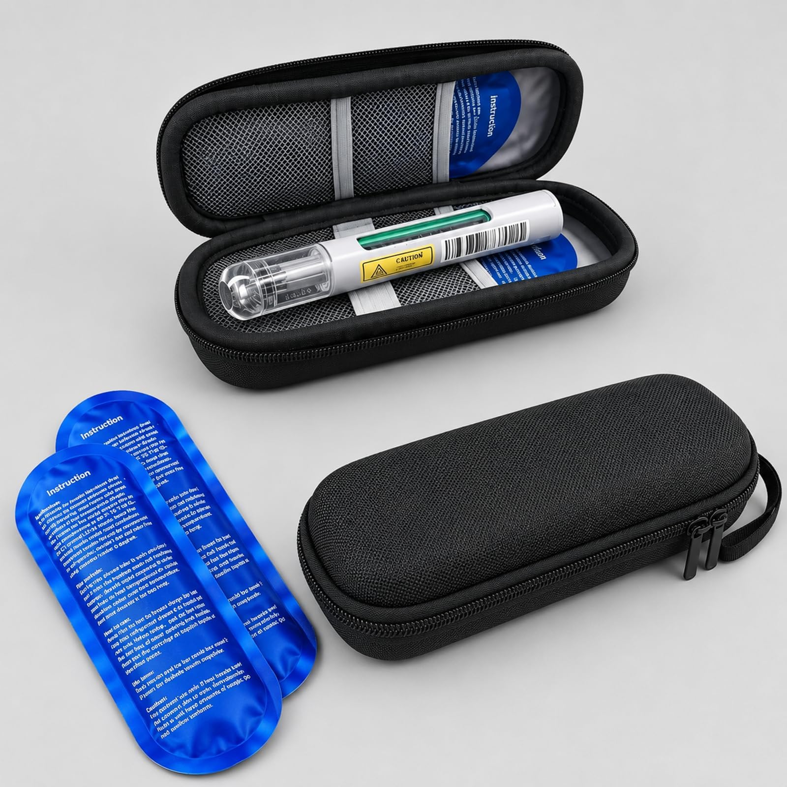 Pochette Isotherme Insuline,Trousse Sac Medicament Voyage avec 2Pcs Sac De Glace Réutilisable en Gel,Sac pour Diabétique,Trousse Sac Medicament Voyage pour Garder Médicaments Au Froid(Noir)
